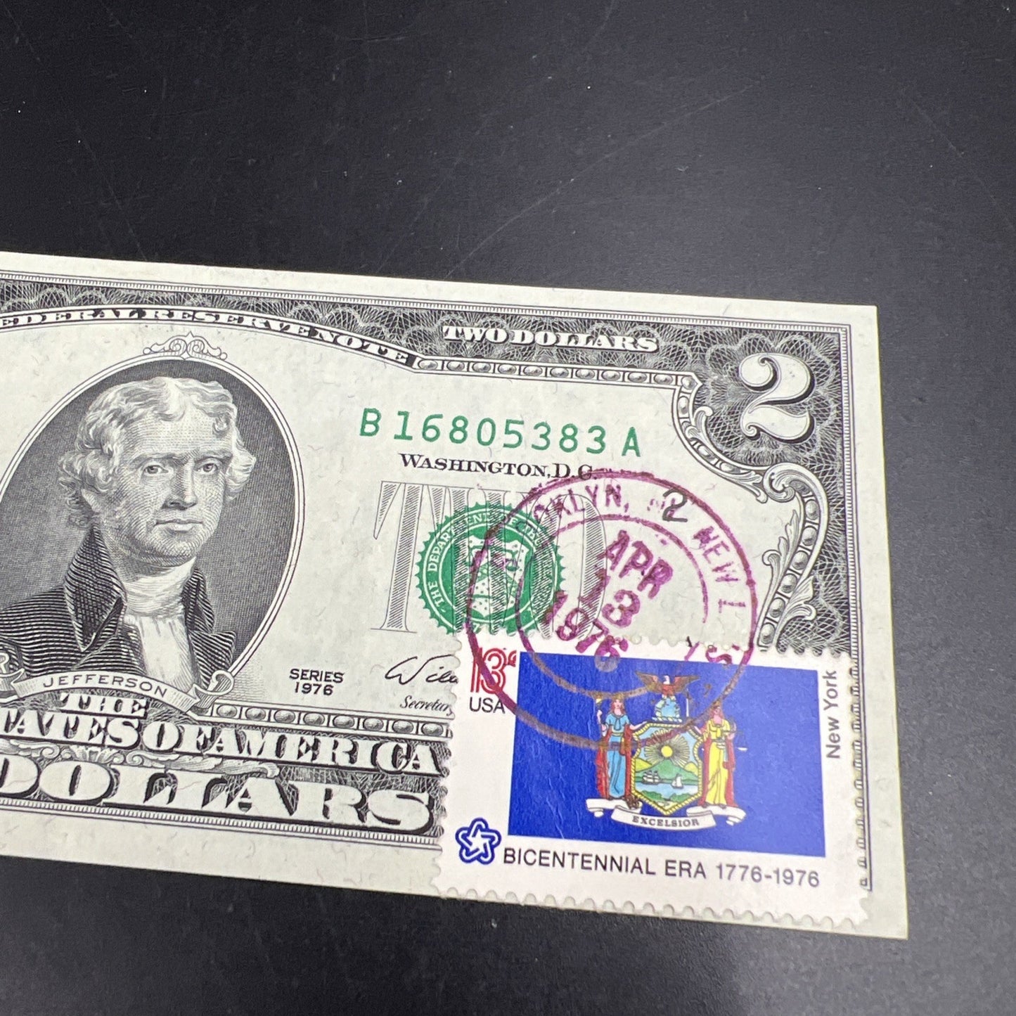 1976 Bicentennial FRN Two Dollar Federal Reserve Note Brooklyn New York VF Circ