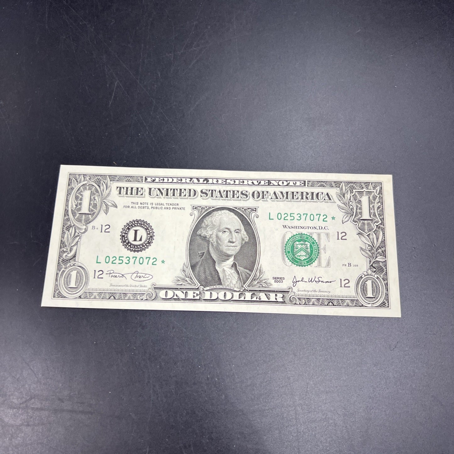 2003 $1 * Star Note FRN Federal Reserve Note XF EF Extra Fine Circ #072