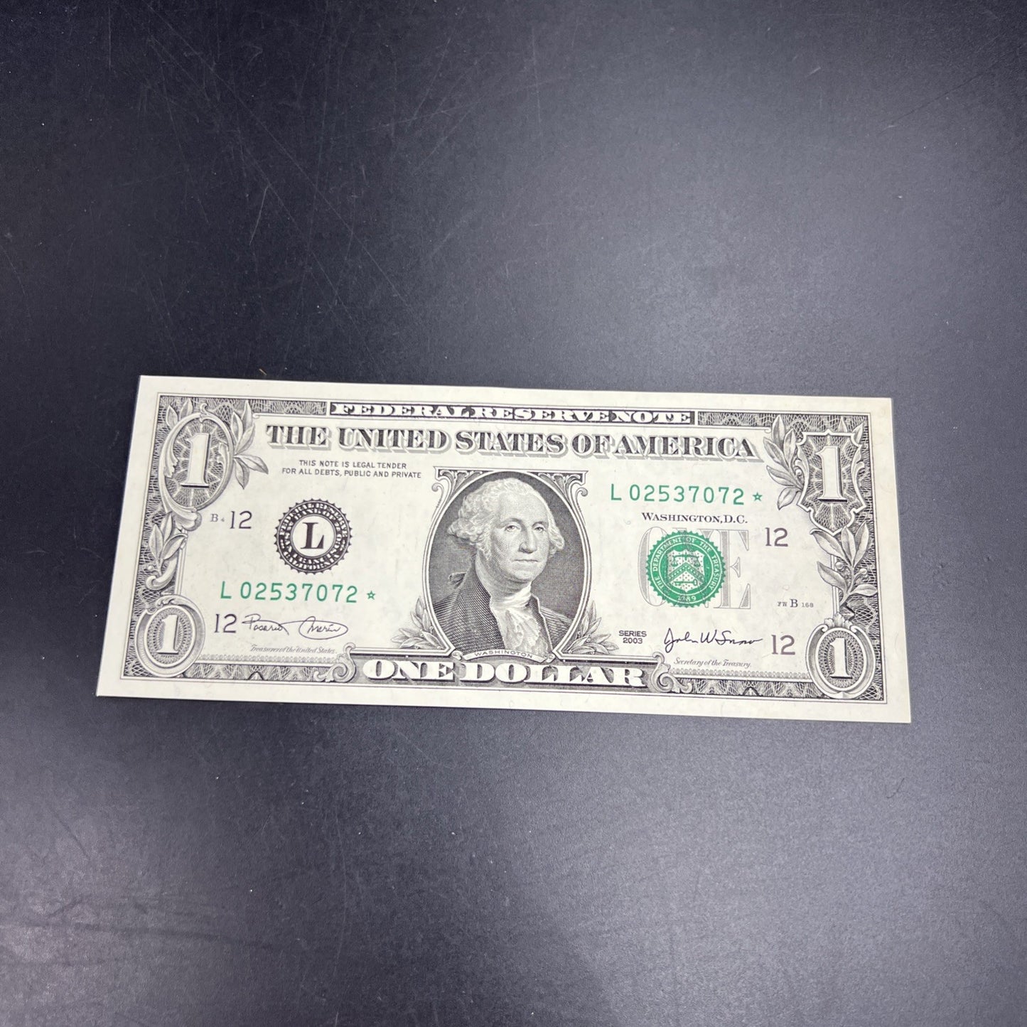 2003 $1 * Star Note FRN Federal Reserve Note XF EF Extra Fine Circ #072