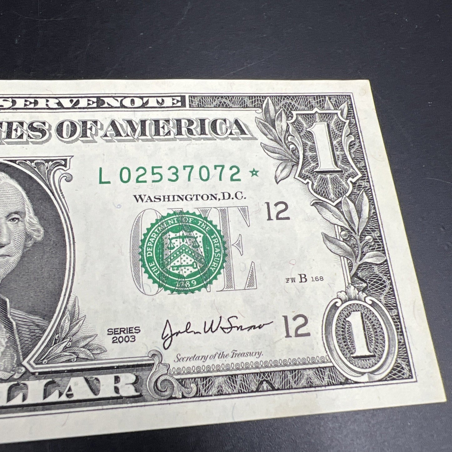 2003 $1 * Star Note FRN Federal Reserve Note XF EF Extra Fine Circ #072