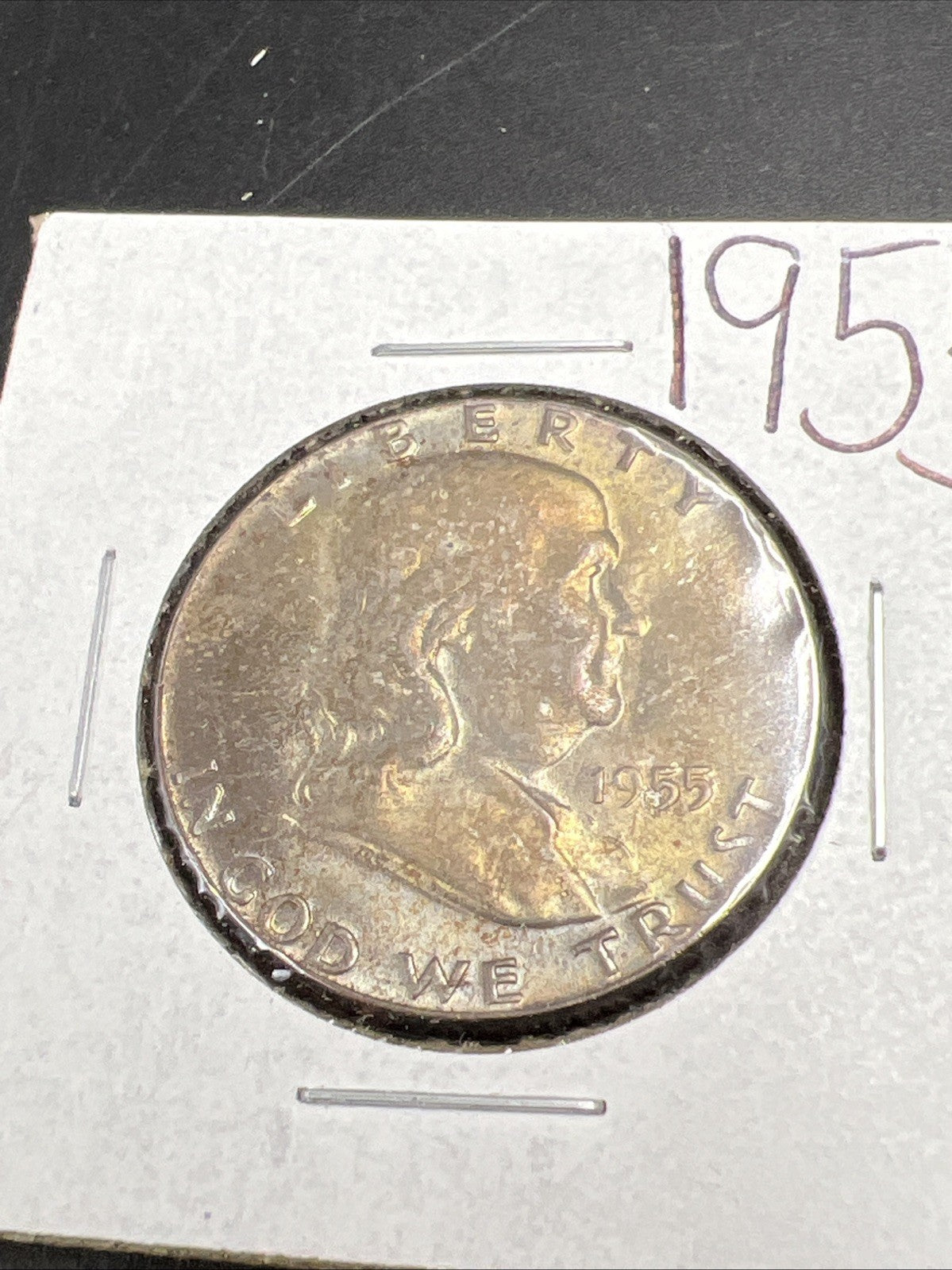 1955 P Franklin Half Dollar Silver Coin BU UNC Neat Toning Toner #0