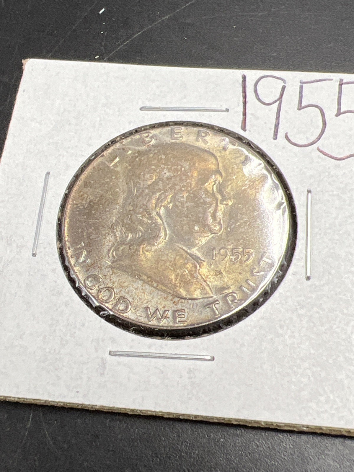 1955 P Franklin Half Dollar Silver Coin BU UNC Neat Toning Toner #0
