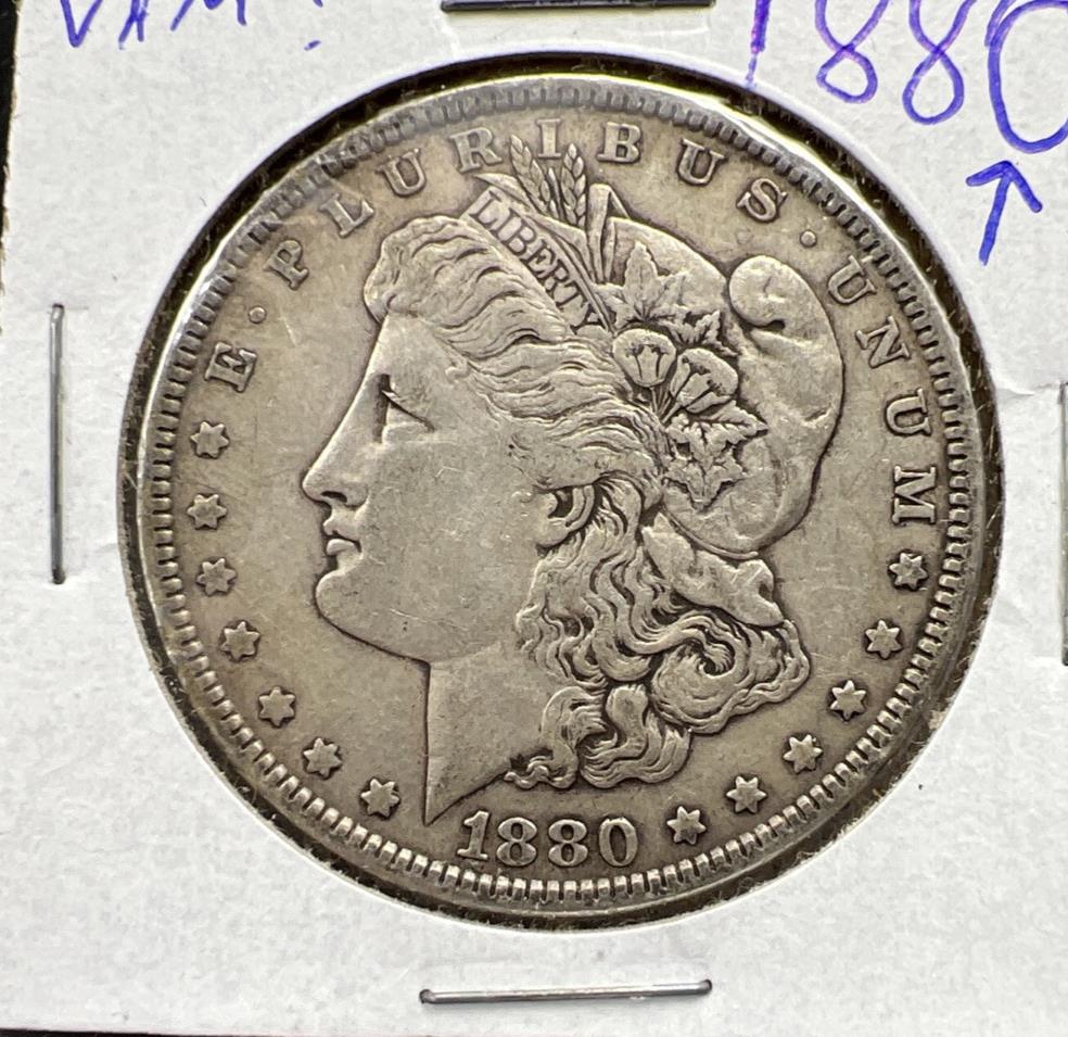 1880 $1 Morgan Silver Dollar Coin VAM 3 Doubled 80 EF XF Extra Fine Circ