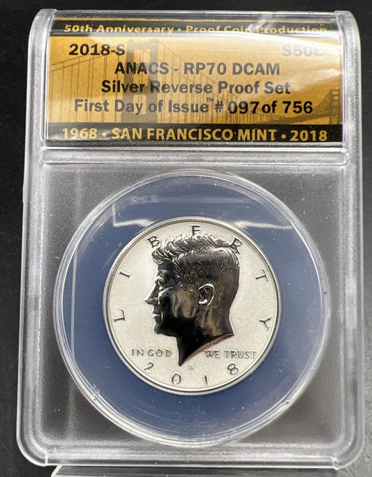 2018 S 50c Kennedy Silver Half Dollar Coin Reverse Proof RP70 DCAM PF70 FDOI