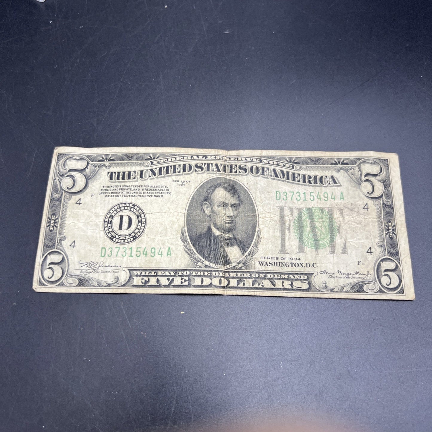 Mule Note 1934 $5 FRN Federal Reserve Note Very Circulated Ohio District #494