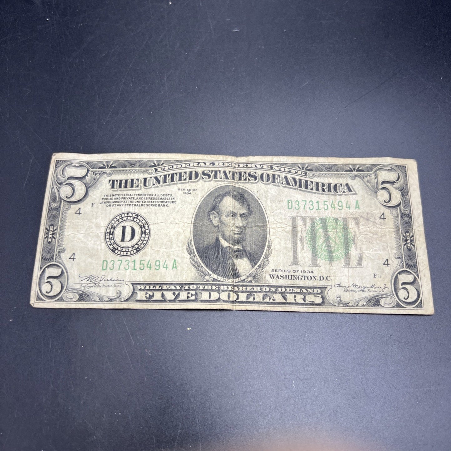Mule Note 1934 $5 FRN Federal Reserve Note Very Circulated Ohio District #494