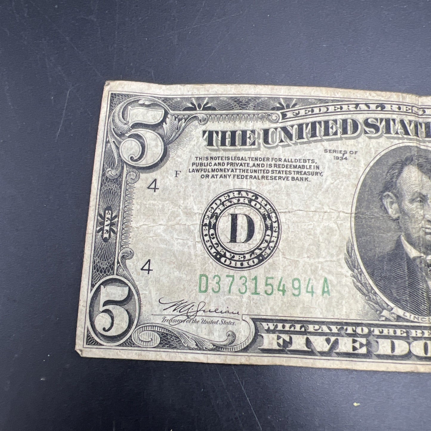 Mule Note 1934 $5 FRN Federal Reserve Note Very Circulated Ohio District #494