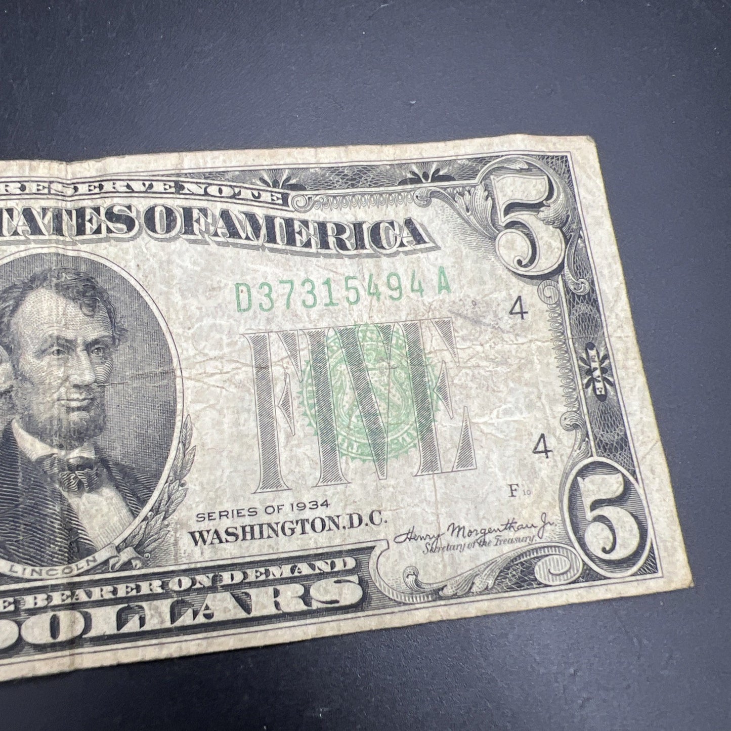 Mule Note 1934 $5 FRN Federal Reserve Note Very Circulated Ohio District #494