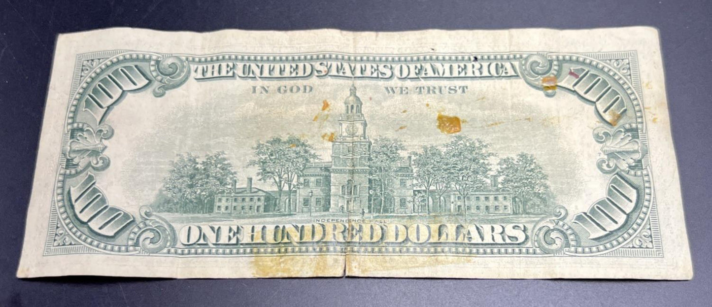 SC 1966 $100 Legal Tender Red Seal Ugly Damaged Taped Torn Stained Low Serial #