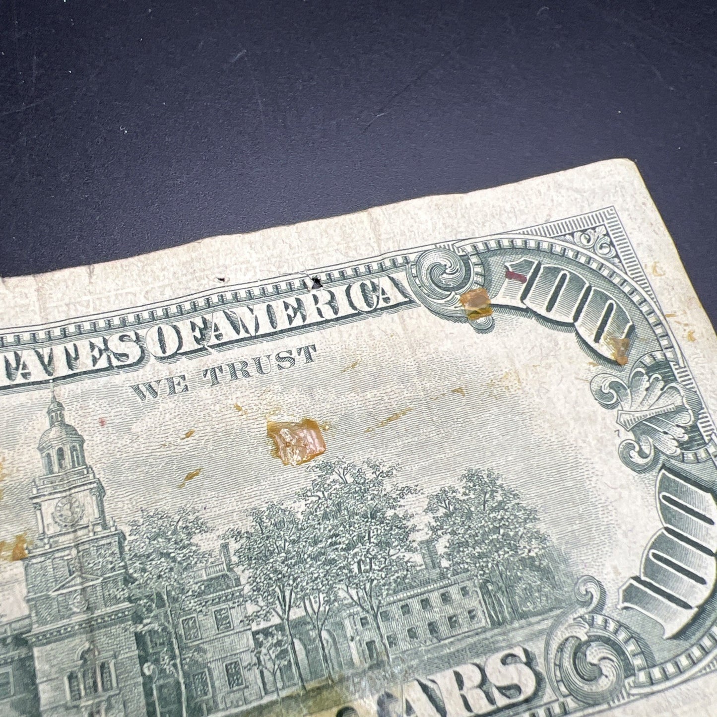 SC 1966 $100 Legal Tender Red Seal Ugly Damaged Taped Torn Stained Low Serial #