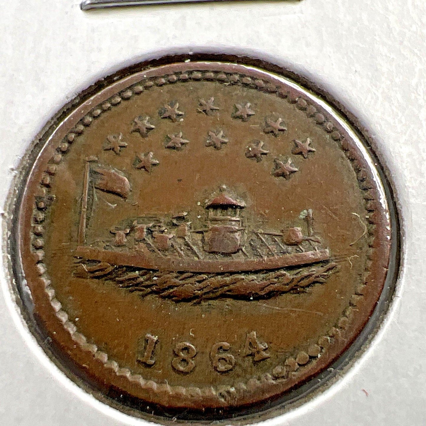 1864 Civil War Token Our Navy - Monitor - Choice VF Very Fine