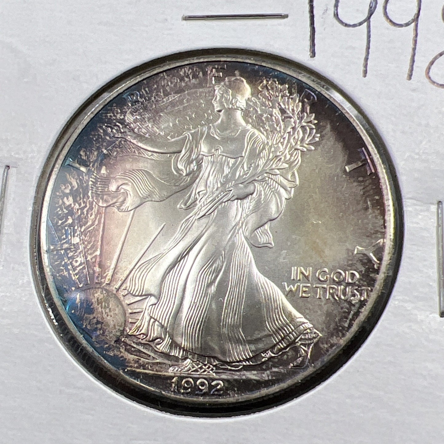 1992 1 OZ American Silver Eagle GEM BU Unc .999 Nice Toning Toner ASE SKU#B