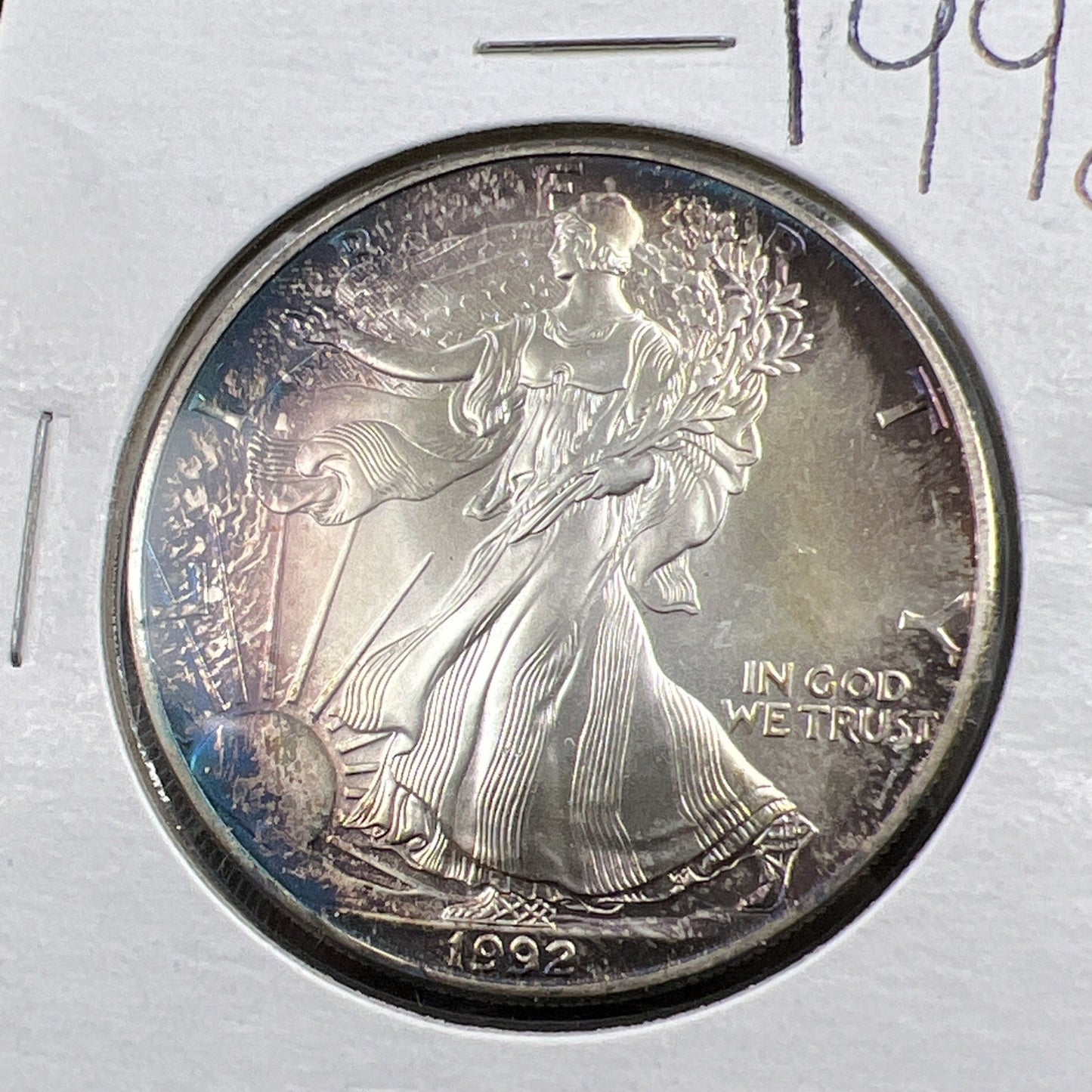 1992 1 OZ American Silver Eagle GEM BU Unc .999 Nice Toning Toner ASE SKU#B