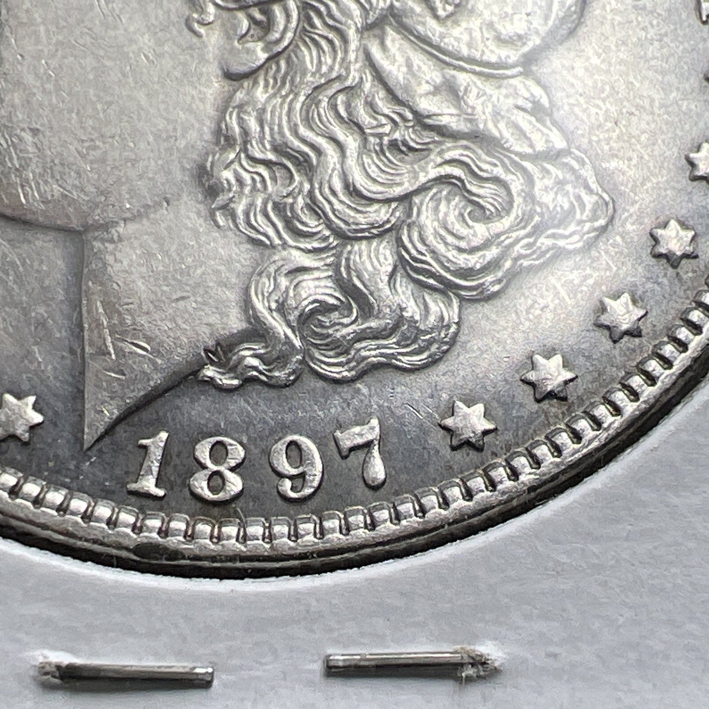 1897 P $1 Morgan Silver Dollar Coin Vam-6A Rusty Die AU About UNC