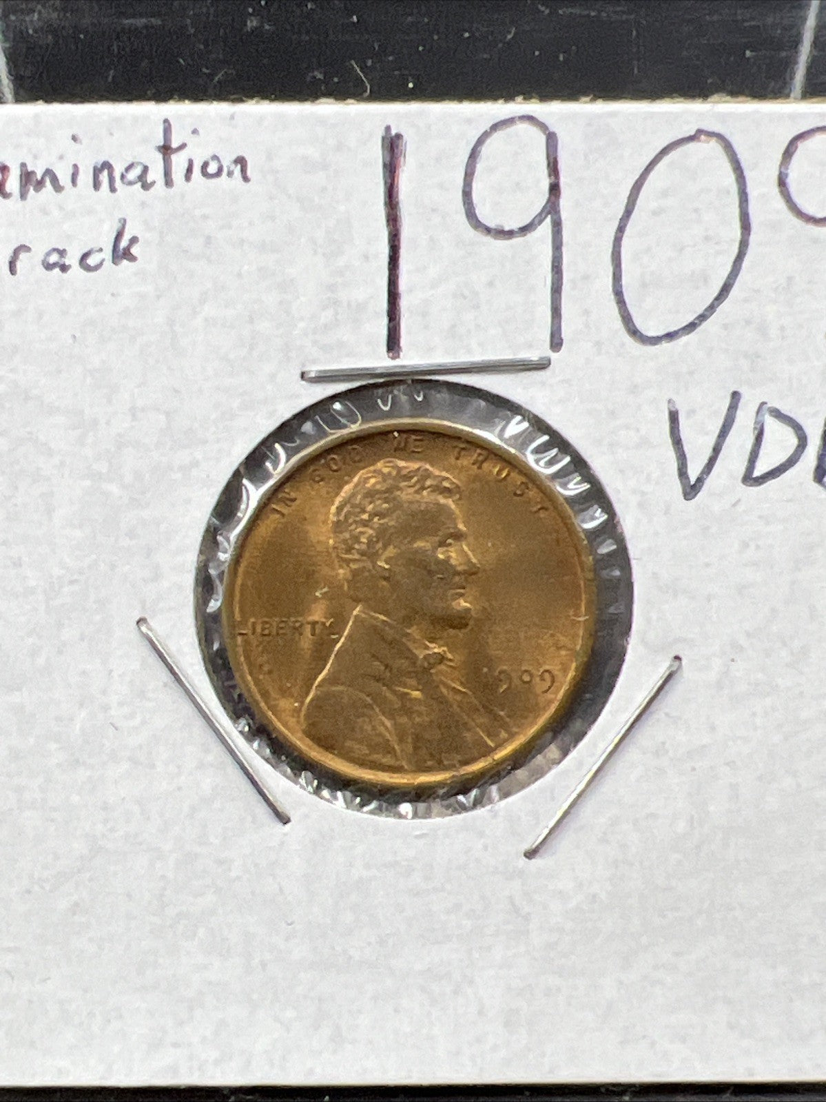 1909 P VDC 1c Lincoln Wheat Cent Penny Coin BU Unc RB Red Brown Laminated Error