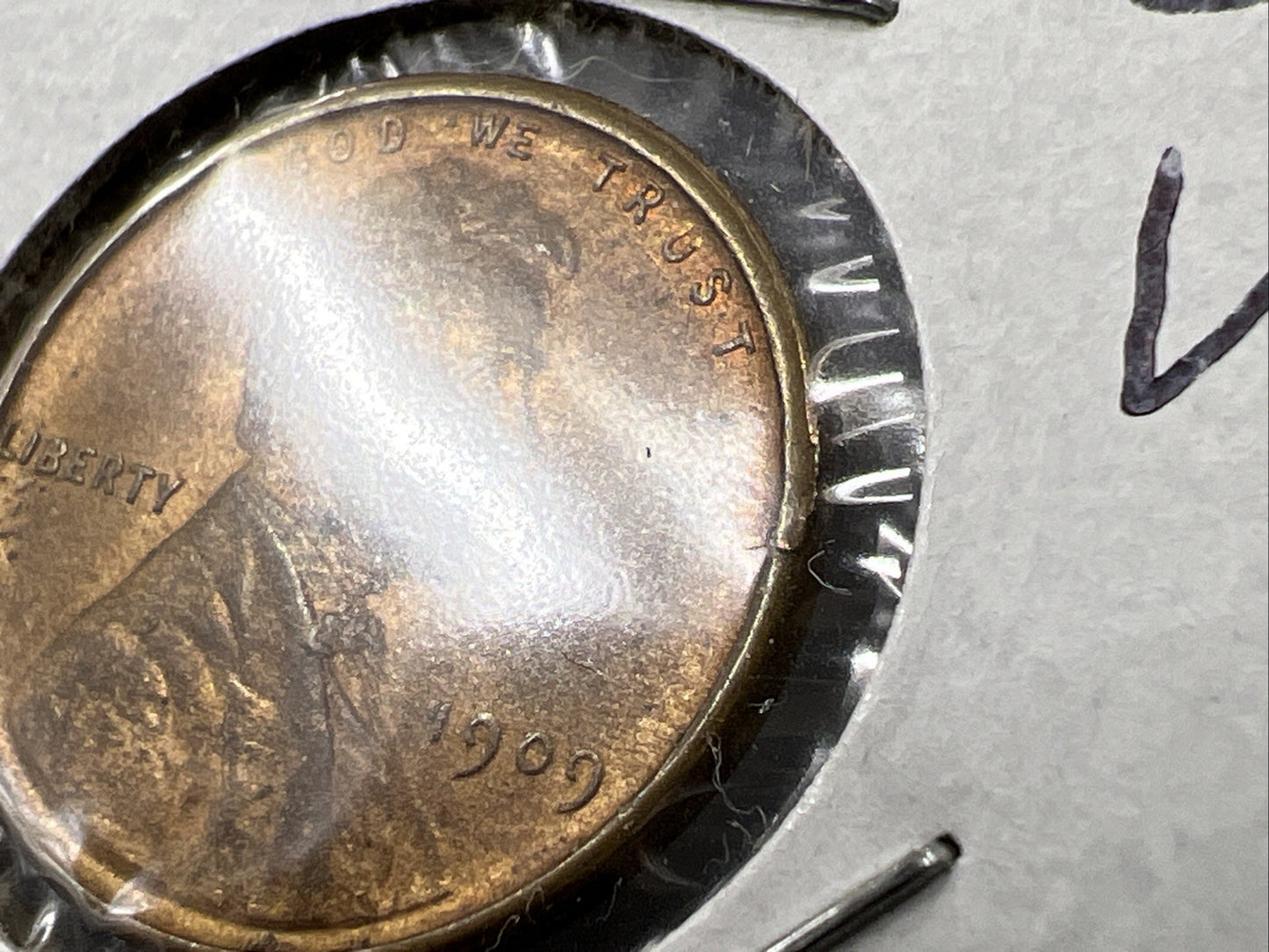 1909 P VDC 1c Lincoln Wheat Cent Penny Coin BU Unc RB Red Brown Laminated Error