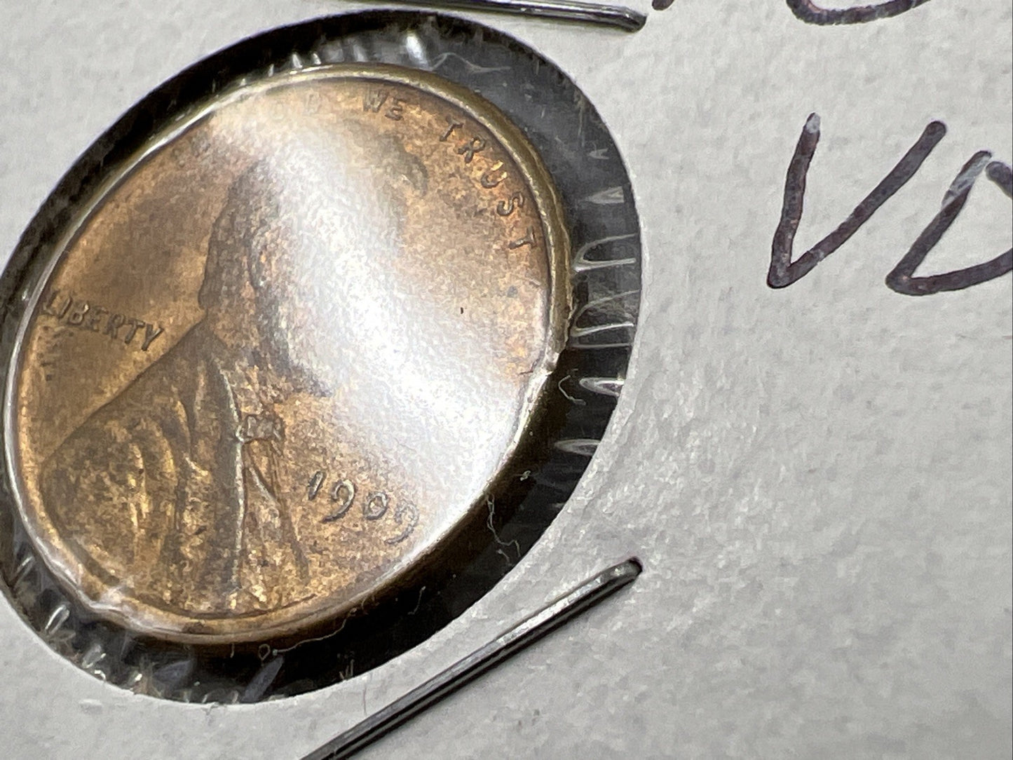 1909 P VDC 1c Lincoln Wheat Cent Penny Coin BU Unc RB Red Brown Laminated Error