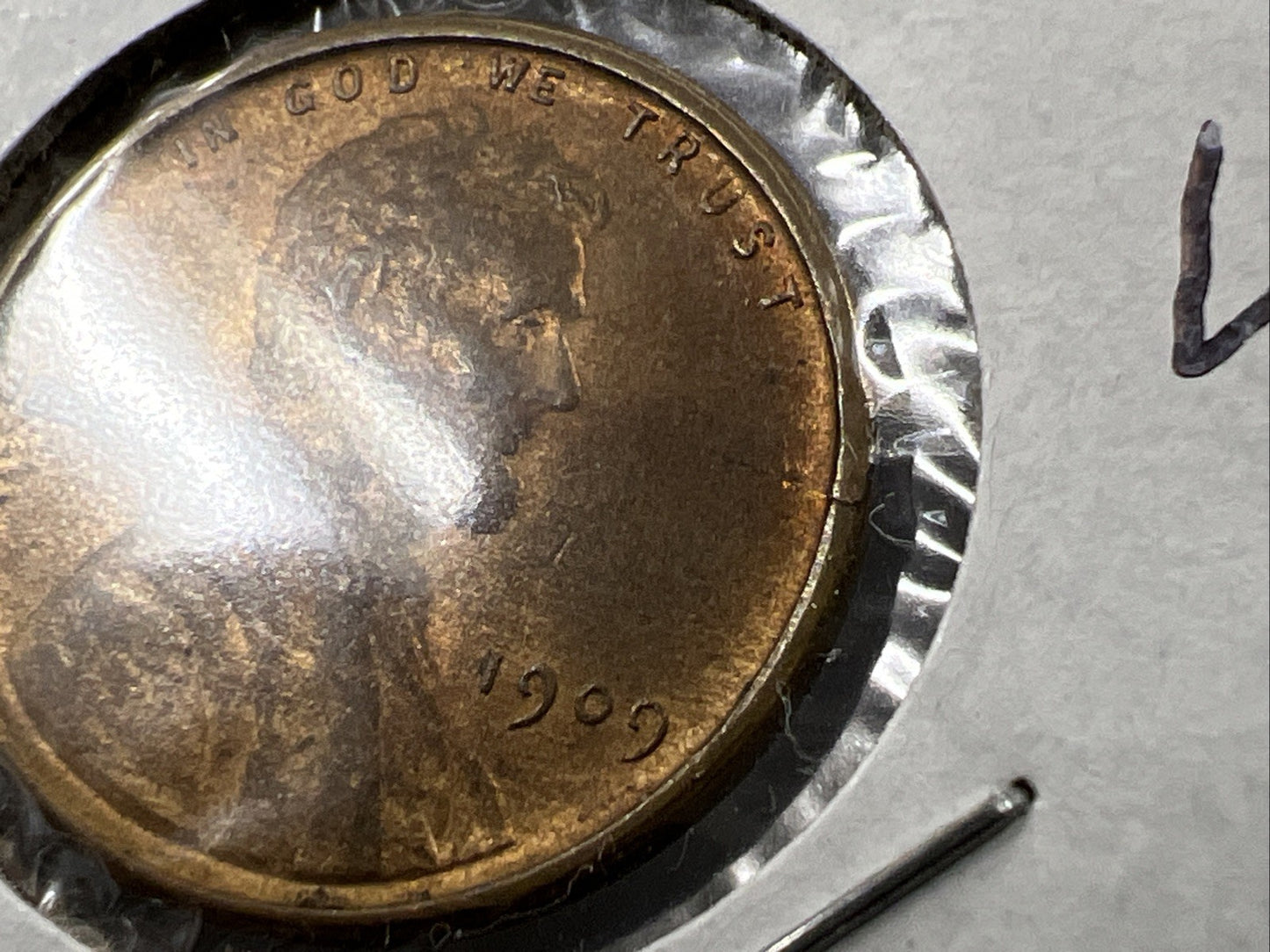 1909 P VDC 1c Lincoln Wheat Cent Penny Coin BU Unc RB Red Brown Laminated Error