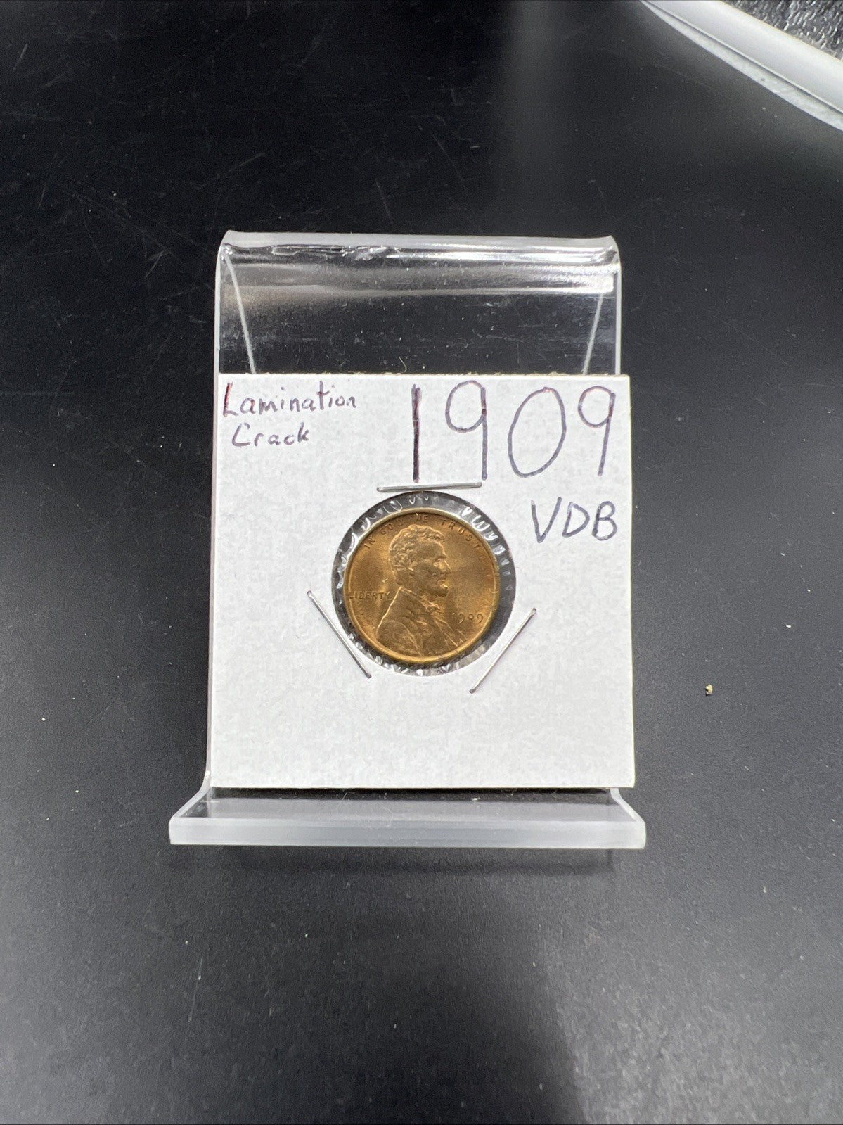 1909 P VDC 1c Lincoln Wheat Cent Penny Coin BU Unc RB Red Brown Laminated Error