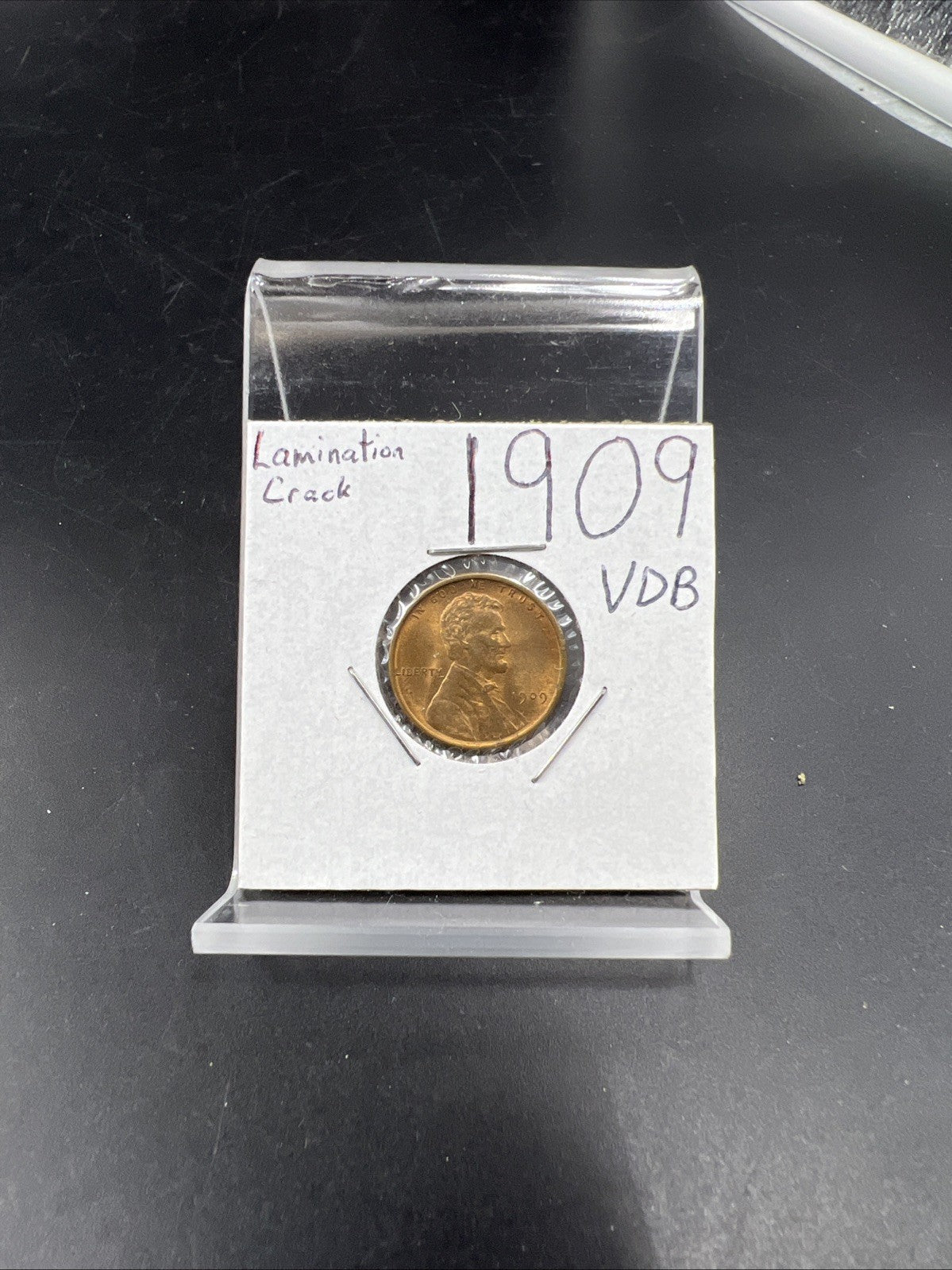 1909 P VDC 1c Lincoln Wheat Cent Penny Coin BU Unc RB Red Brown Laminated Error