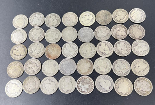 40 Coin AG / G Barber 90% Silver Quarter Quarters Roll Full Dates SKU#A