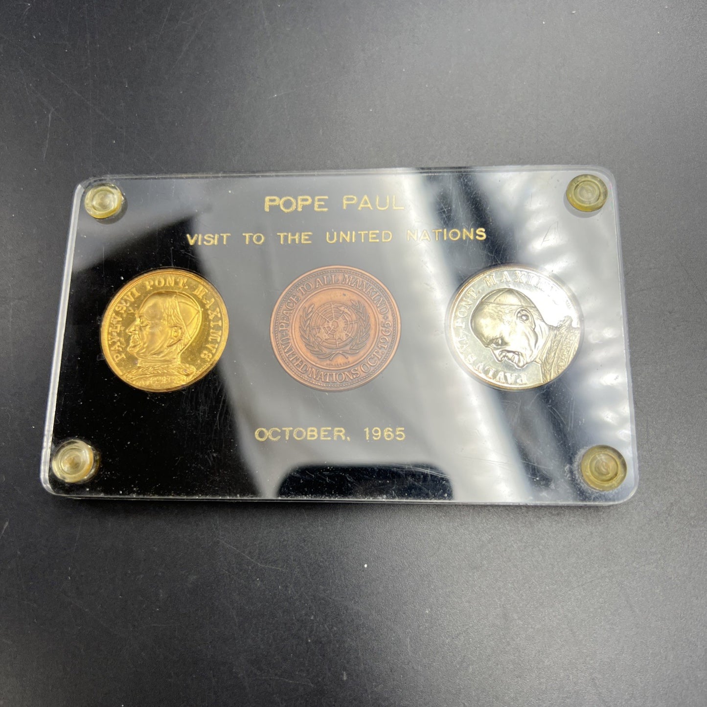 1965 Pope Paul Visit to the United Nations 3 Medal Set in Capital Plastics Case