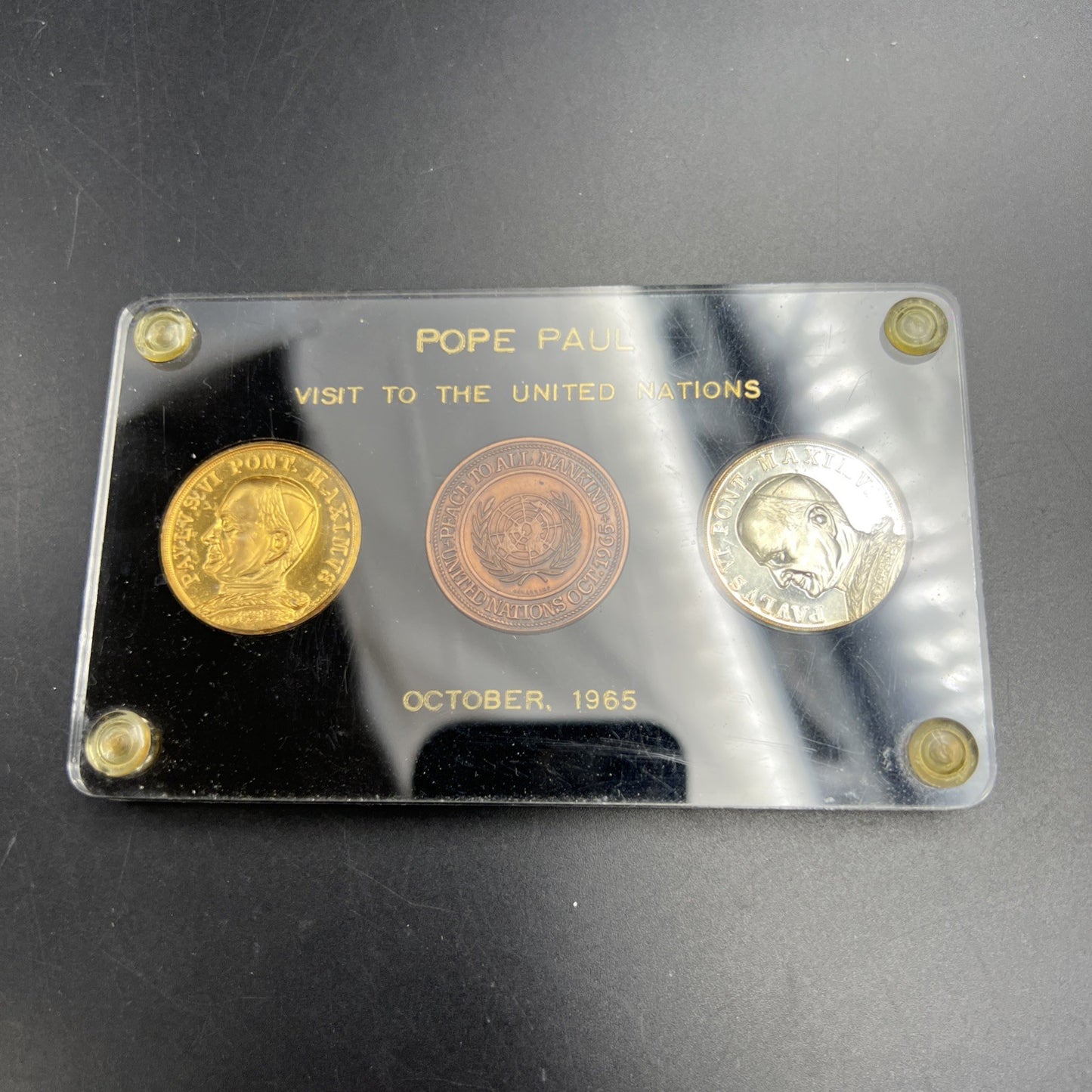 1965 Pope Paul Visit to the United Nations 3 Medal Set in Capital Plastics Case