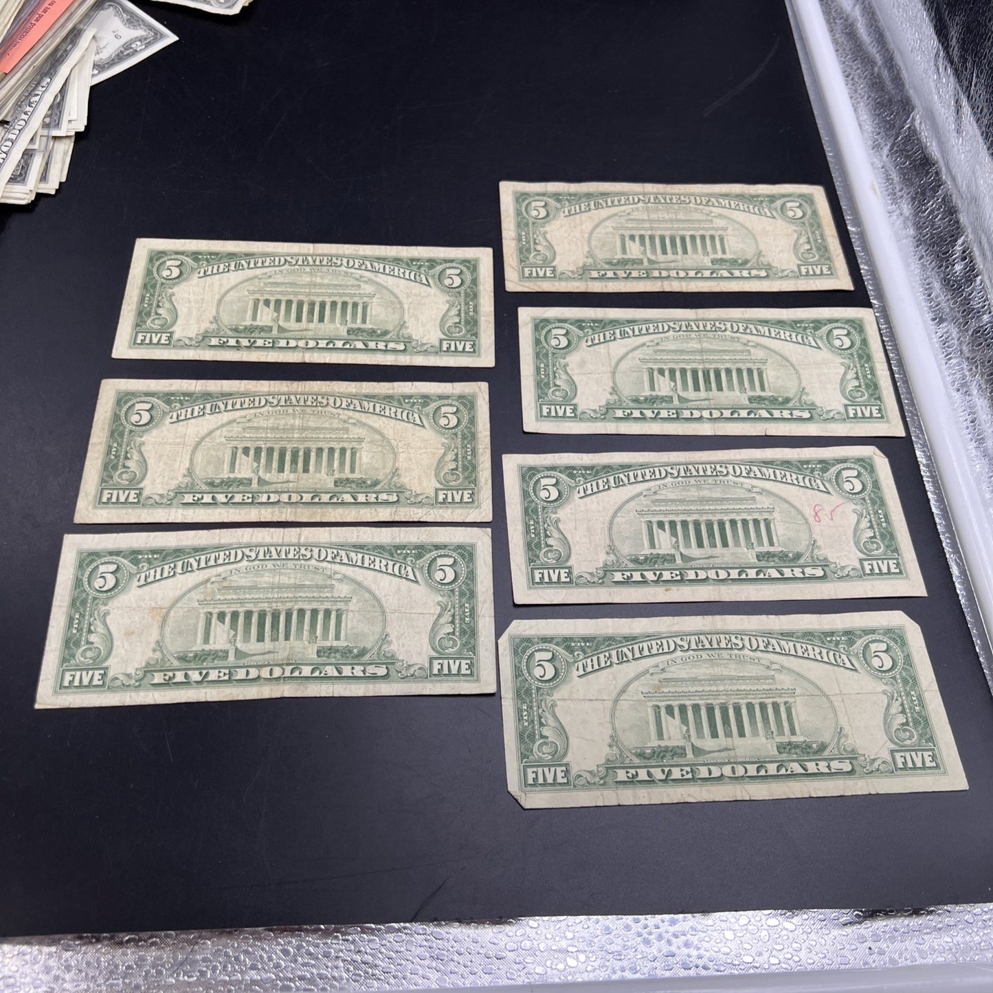Lot of 7 1963 $5 Legal Tender United States Notes Red Seals Very circulated #116