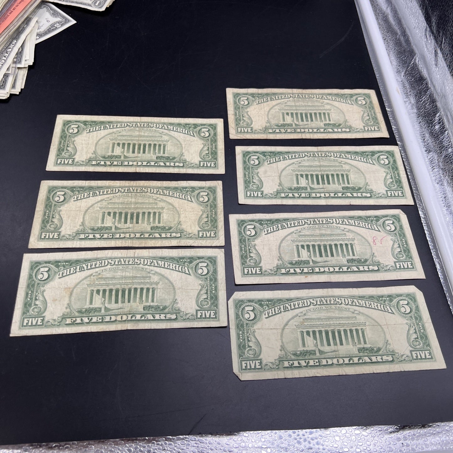 Lot of 7 1963 $5 Legal Tender United States Notes Red Seals Very circulated #116