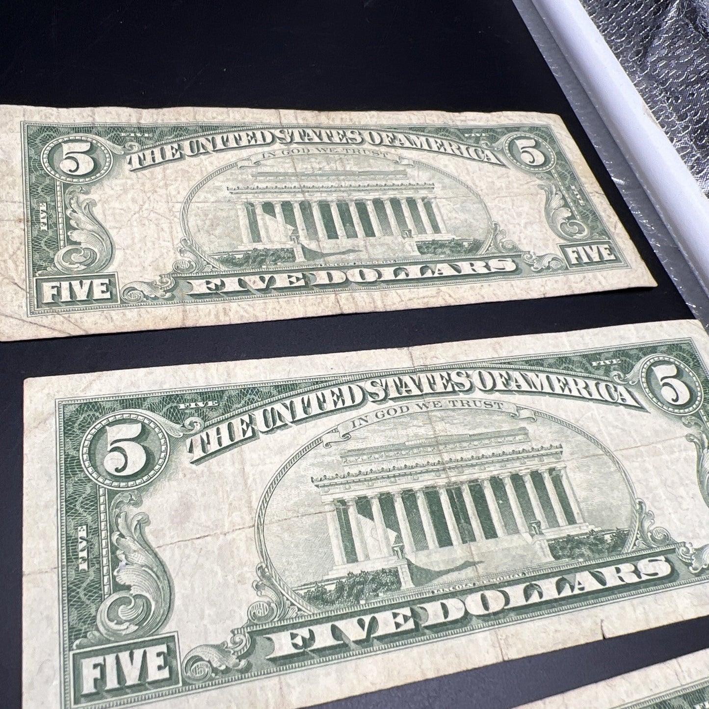 Lot of 7 1963 $5 Legal Tender United States Notes Red Seals Very circulated #116
