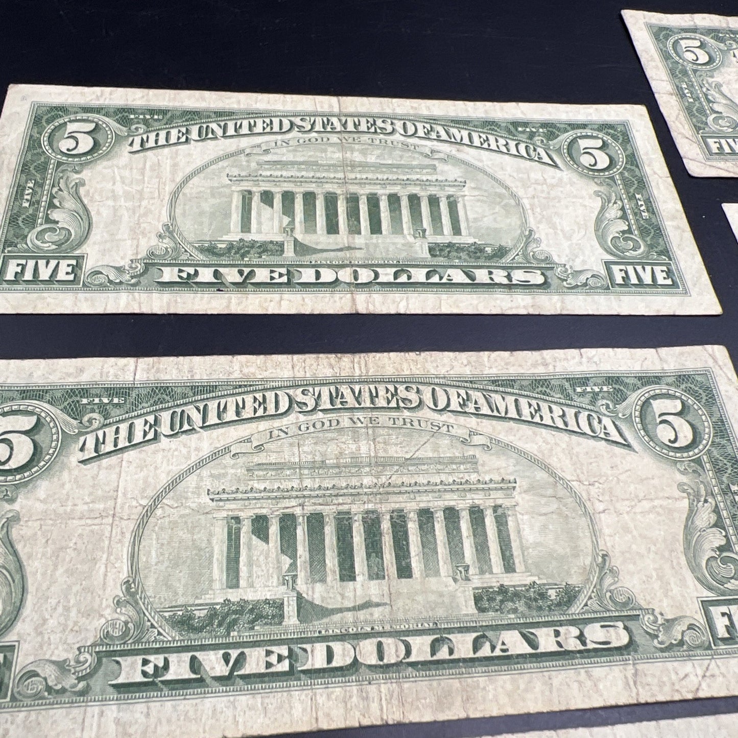 Lot of 7 1963 $5 Legal Tender United States Notes Red Seals Very circulated #116