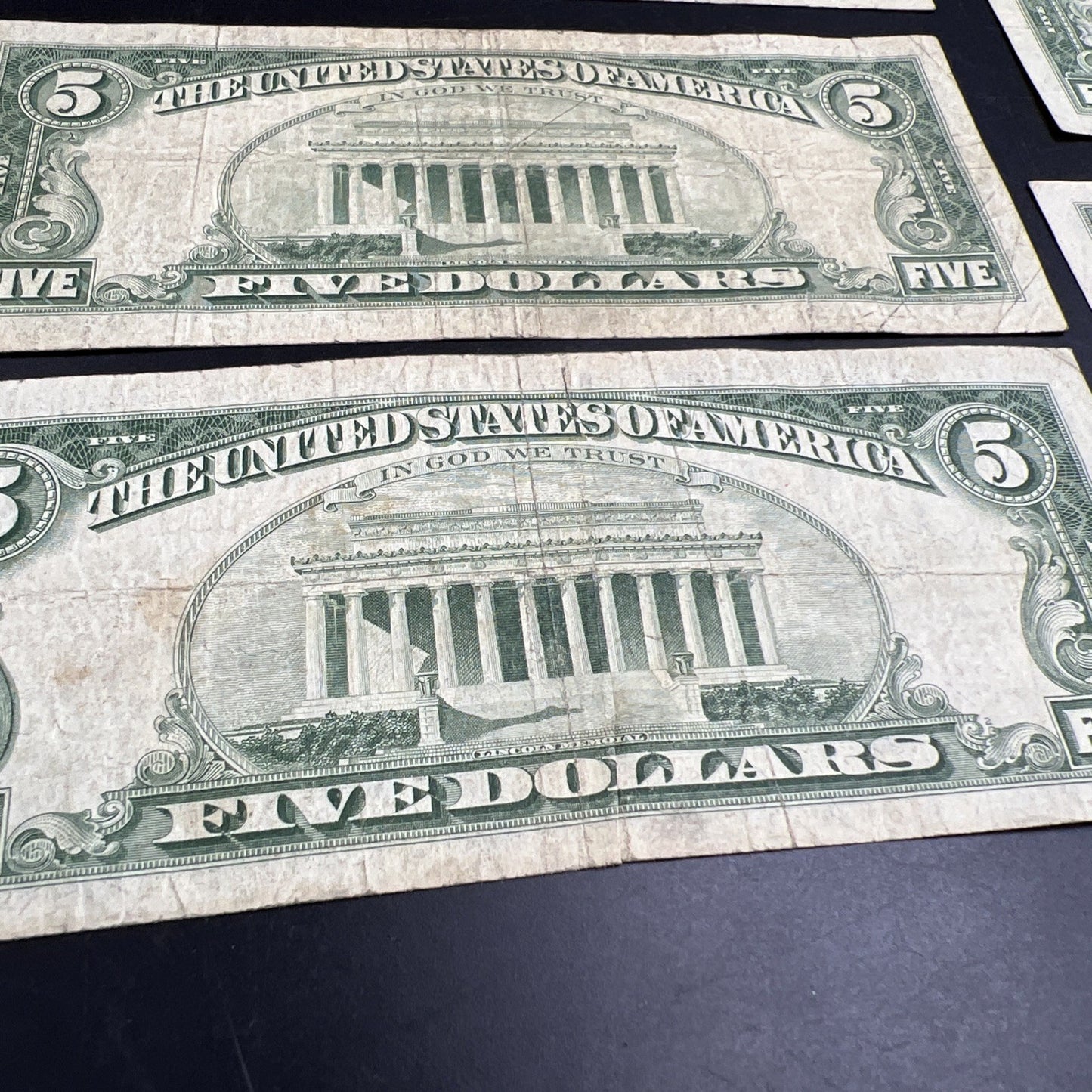 Lot of 7 1963 $5 Legal Tender United States Notes Red Seals Very circulated #116