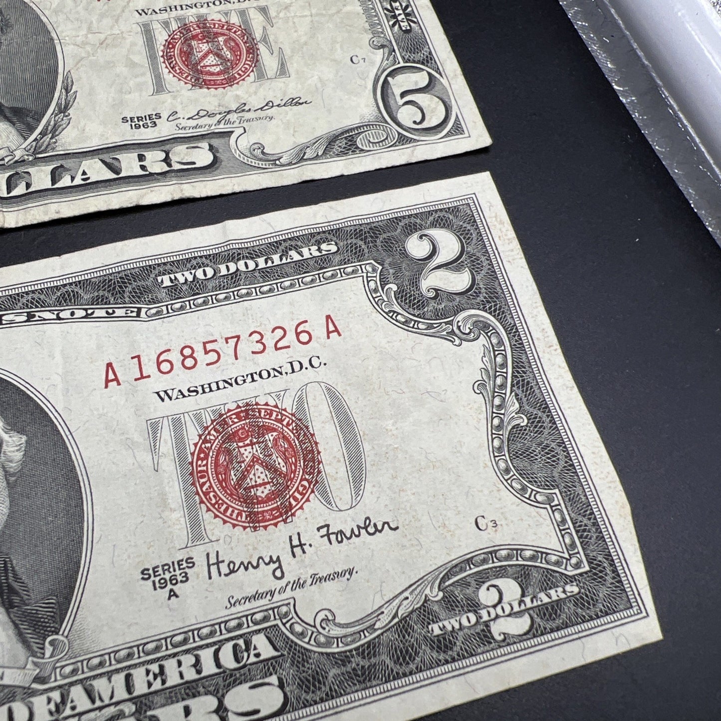 2 Note United States Legal Tender Red Seal Set 1963 $2 & $5 Bills Very Circ #326