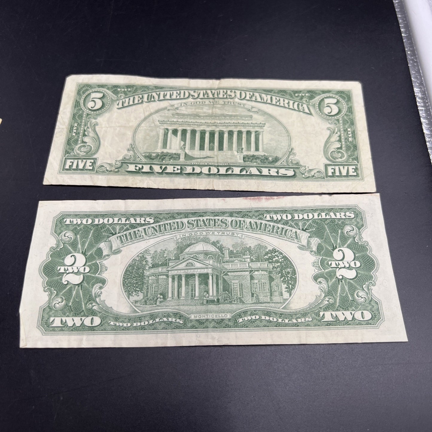 2 Note United States Legal Tender Red Seal Set 1963 $2 & $5 Bills Very Circ #326