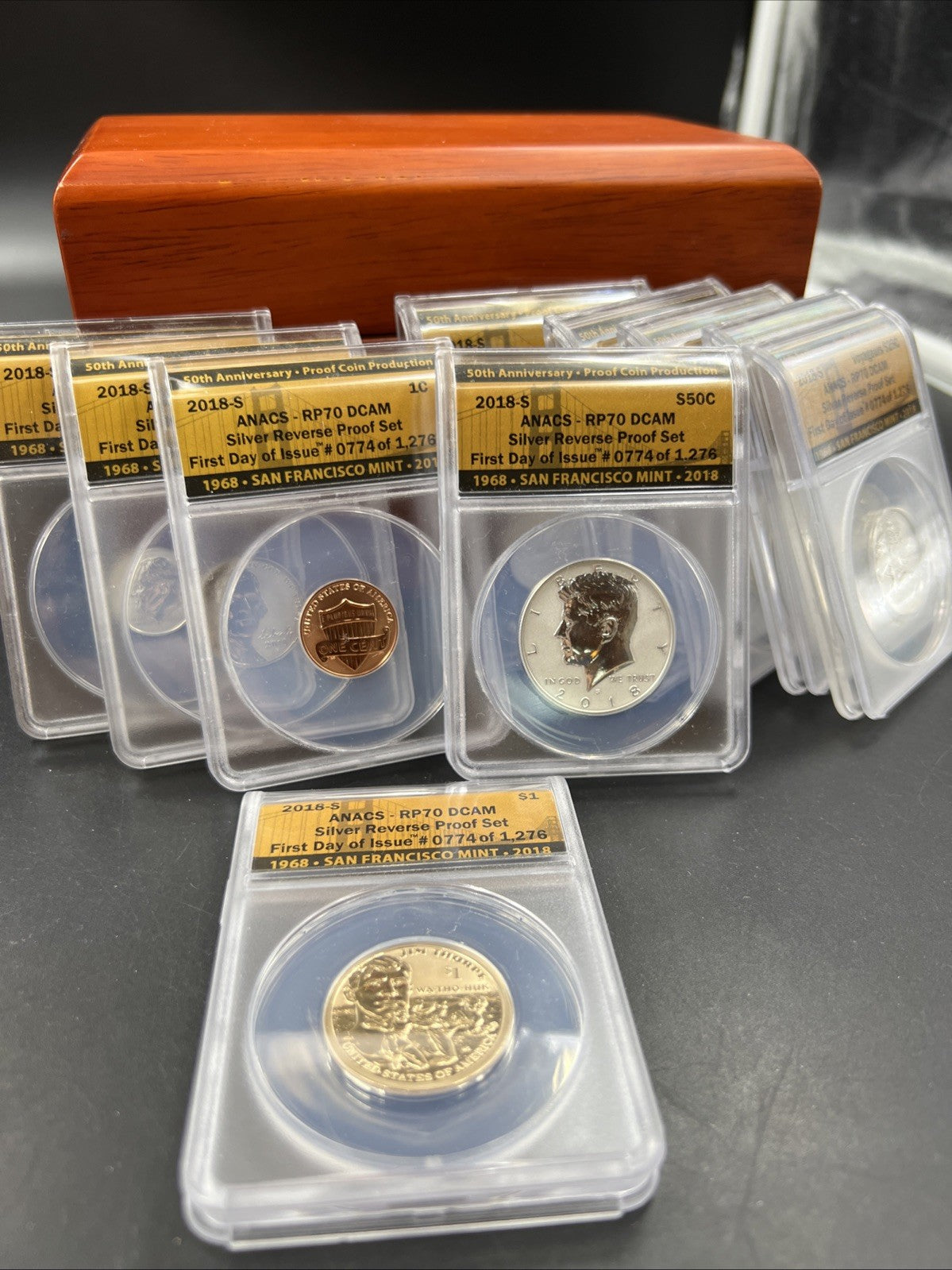 10 Coin 2018 S Silver Reverse US Proof Set PF70 RP70 ANACS Certified w/ Box