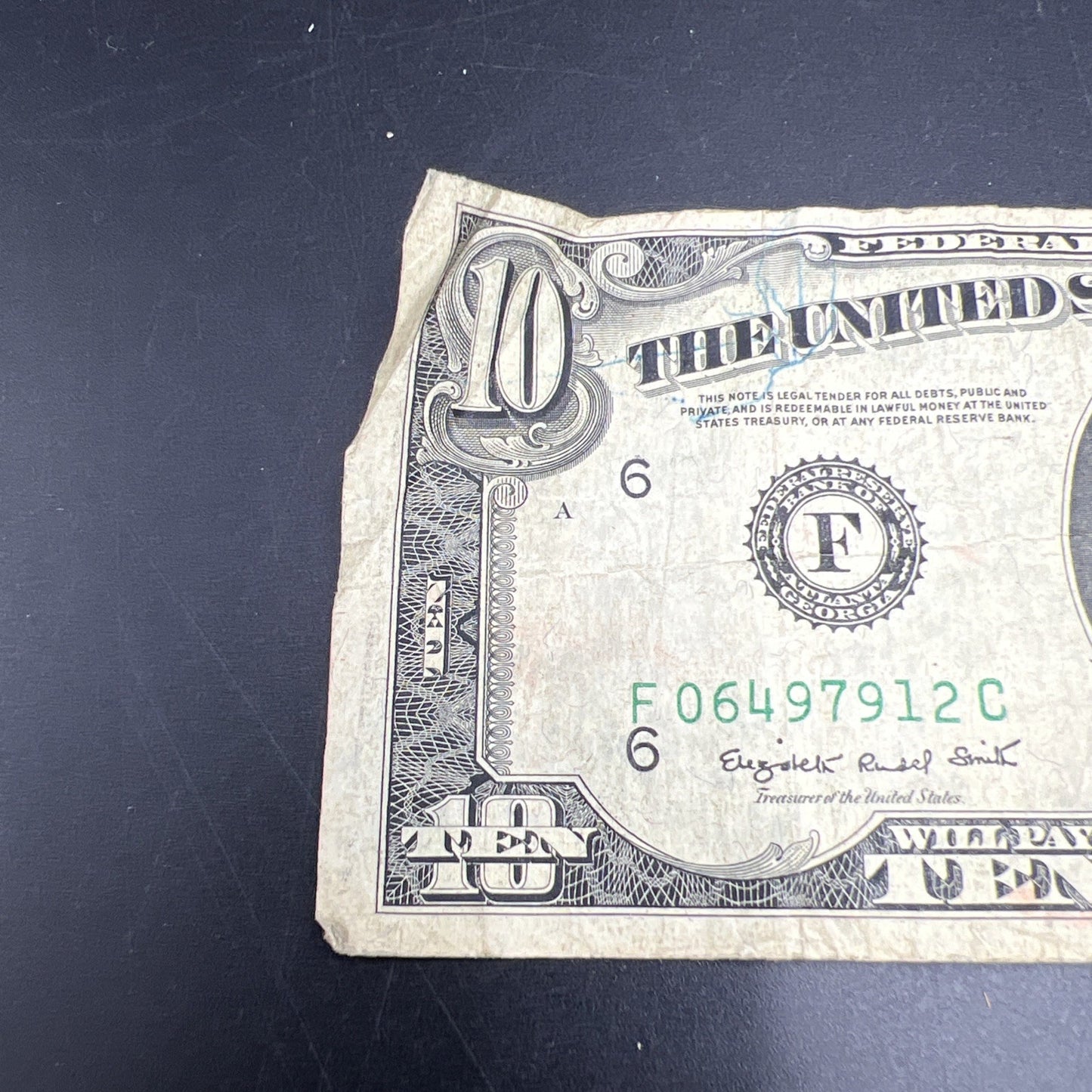 1950 C $10 Green Seal FRN Federal Reserve Note Very Circulated Cull #912