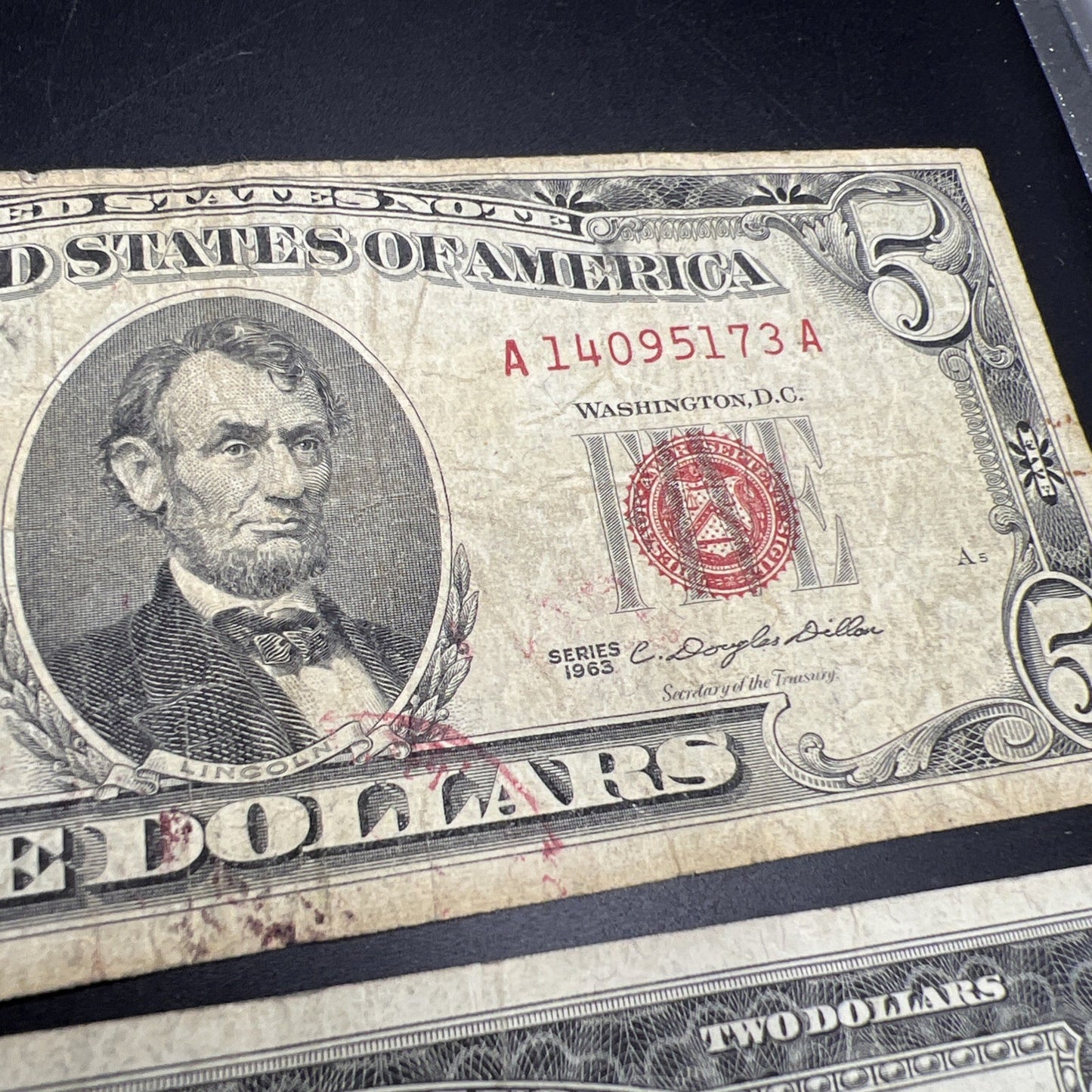 2 Note United States Legal Tender Red Seal Set 1963 $2 & $5 Bills Very Circ #558