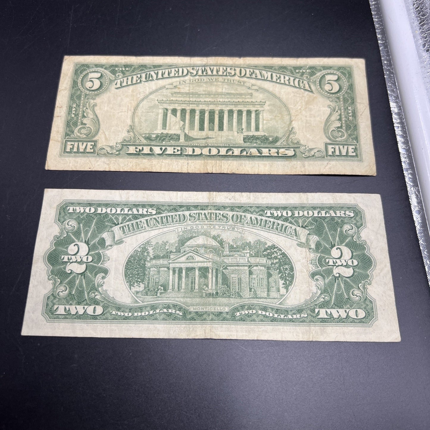 2 Note United States Legal Tender Red Seal Set 1963 $2 & $5 Bills Very Circ #558