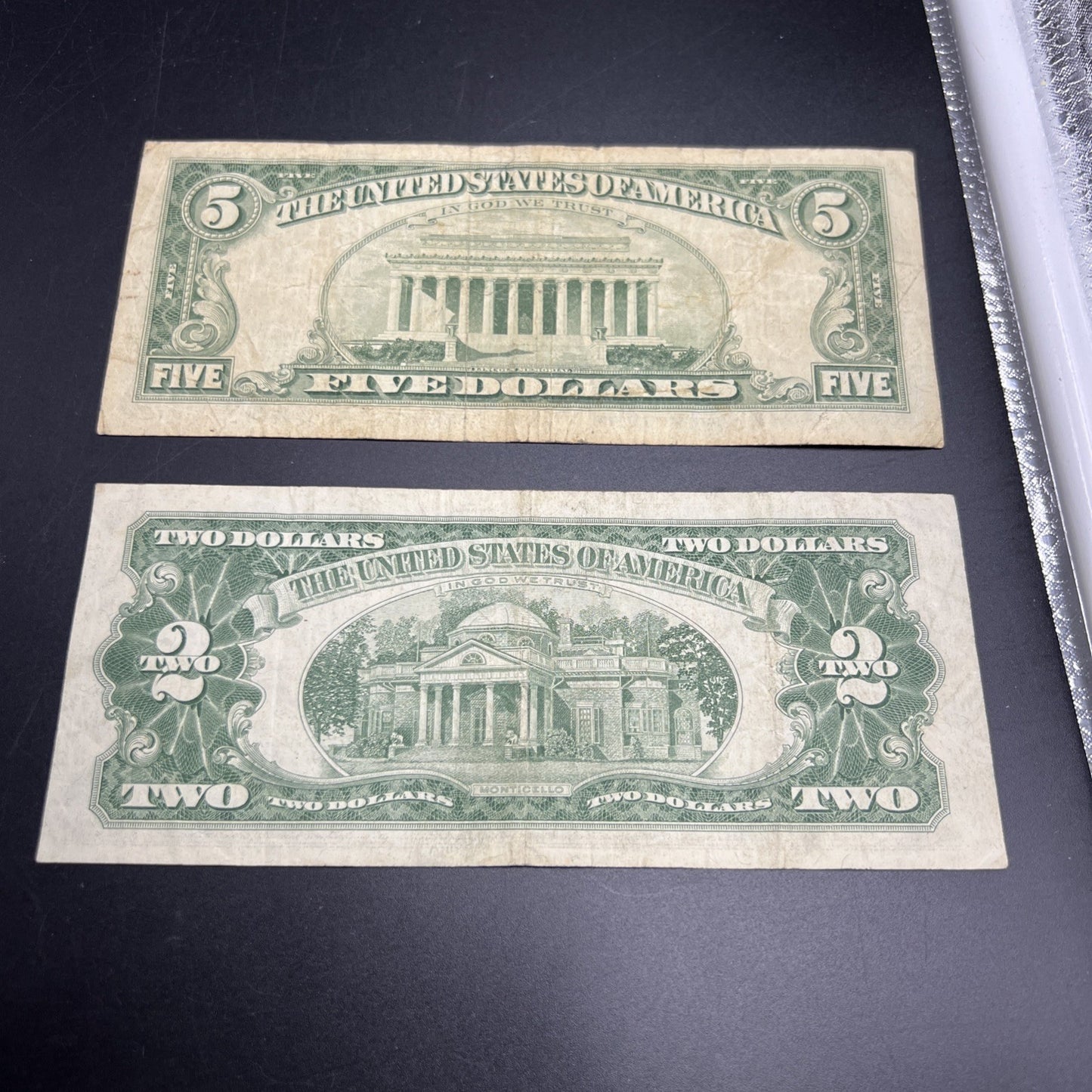 2 Note United States Legal Tender Red Seal Set 1963 $2 & $5 Bills Very Circ #558