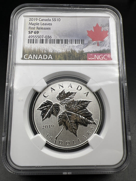 2019 Canada Silver $10 Ten Dollars 1/2 Oz Silver Maple Leaves coin SP69 NGC