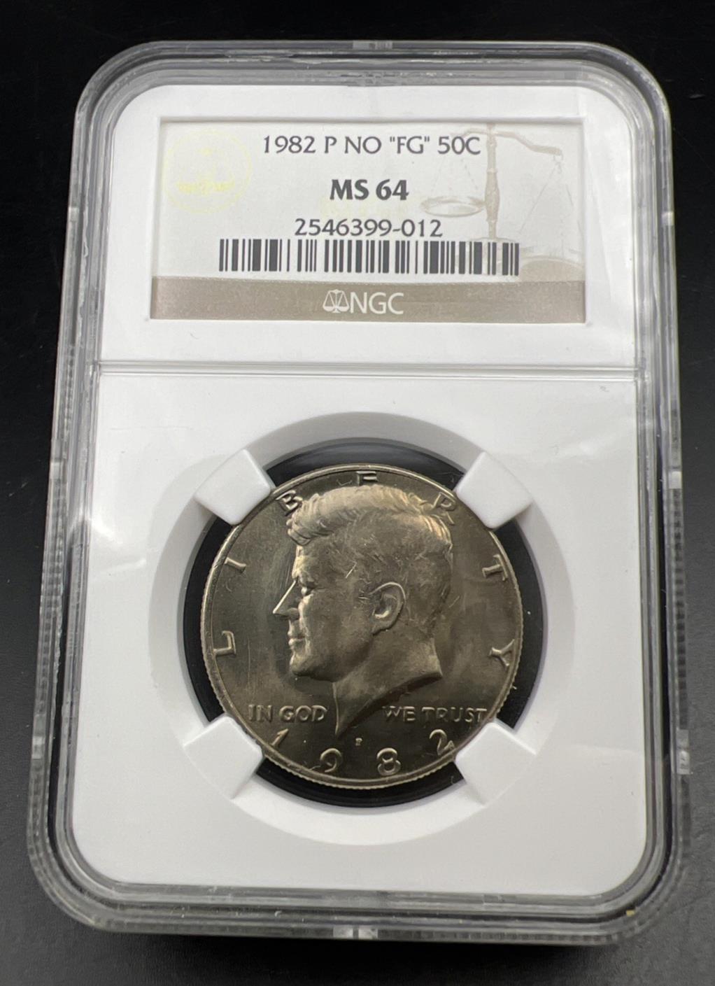 1982 P 50c Kennedy Copper Nickel Half Dollar Coin Ms64 NO FG Variety NGC