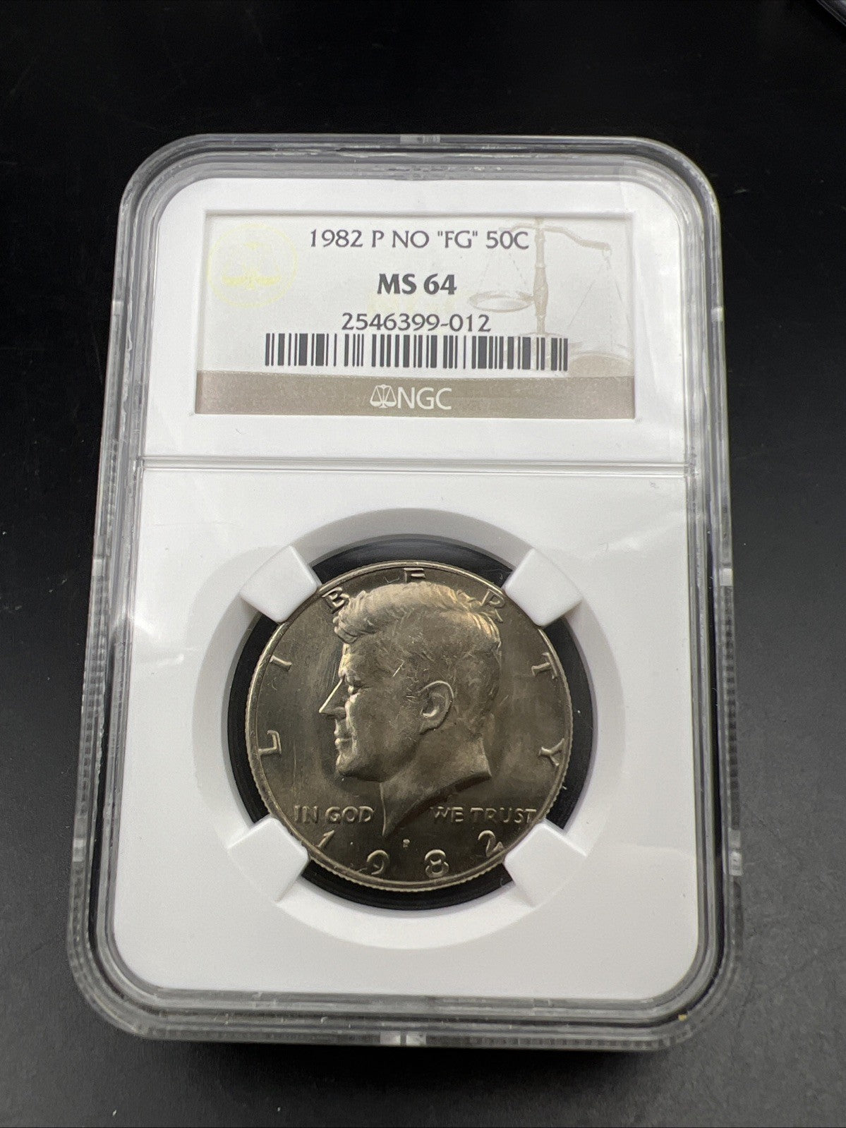 1982 P 50c Kennedy Copper Nickel Half Dollar Coin Ms64 NO FG Variety NGC