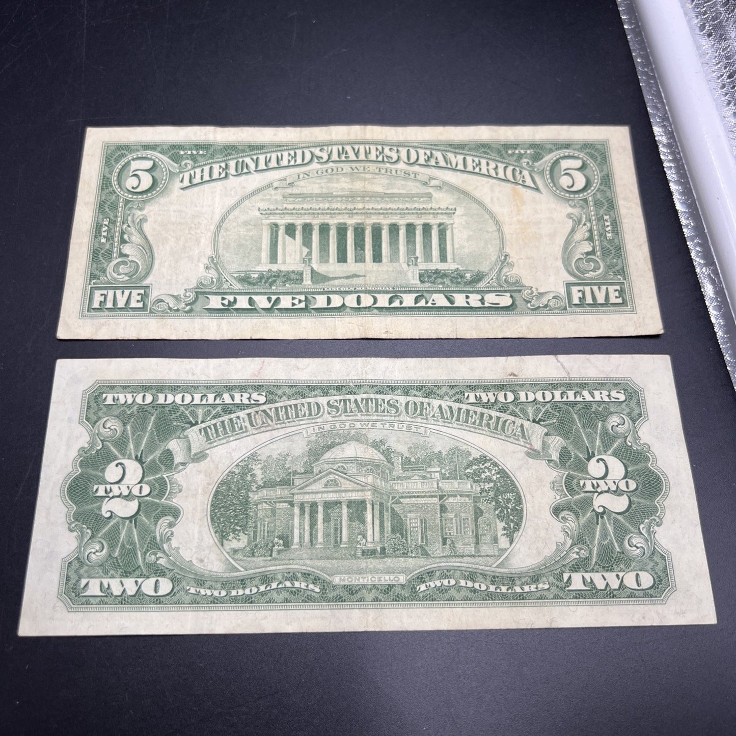 2 Note United States Legal Tender Red Seal Set 1963 $2 & $5 Bills VG Circ #199