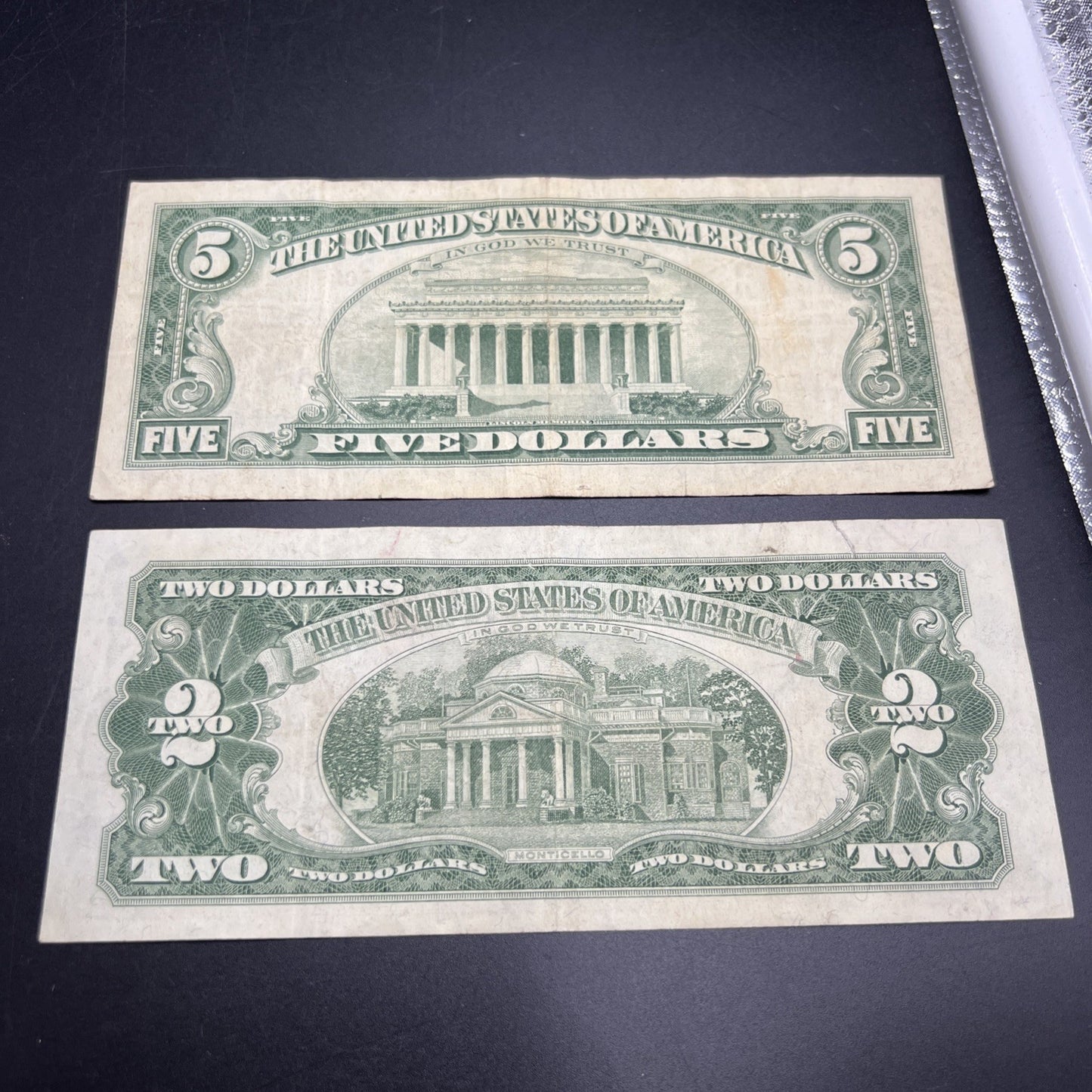 2 Note United States Legal Tender Red Seal Set 1963 $2 & $5 Bills VG Circ #199