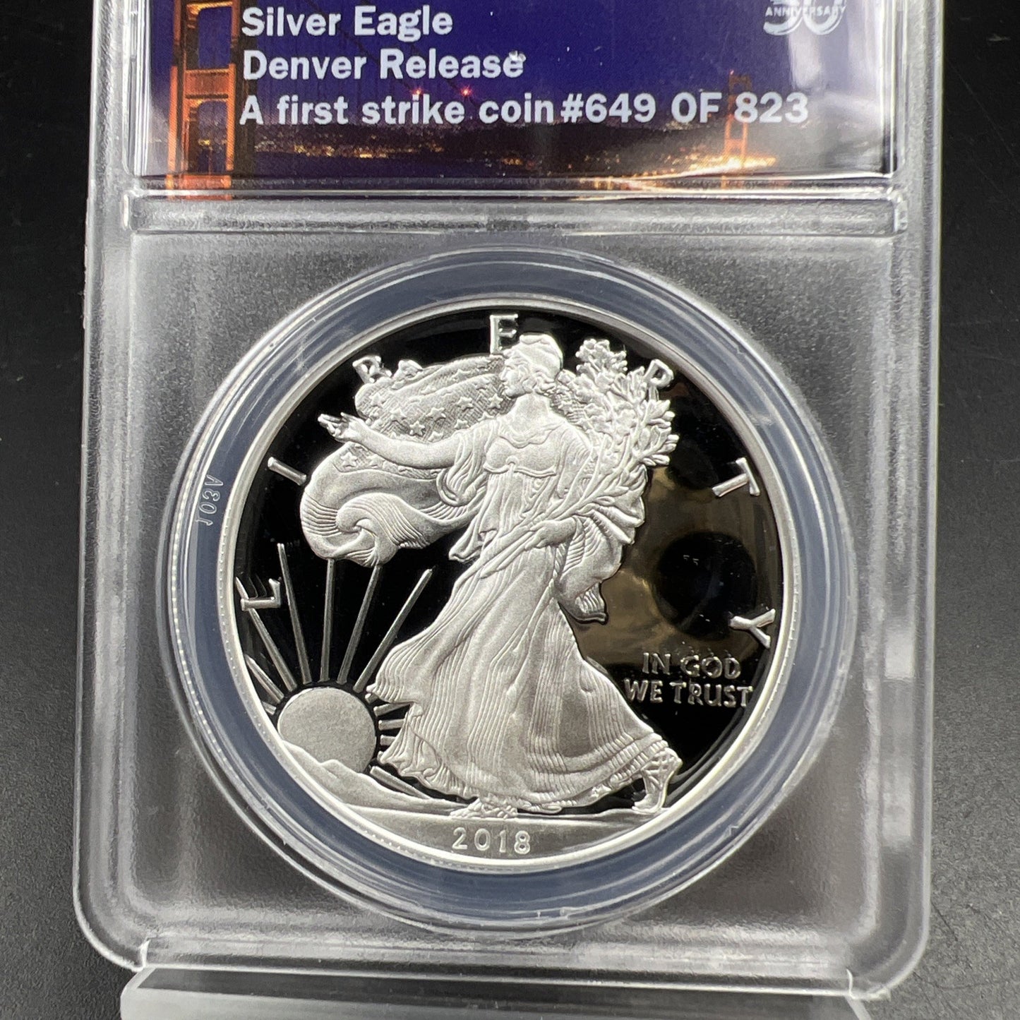 2018 S Proof American Silver Eagle Coin ANACS PR70 Denver Release Holder