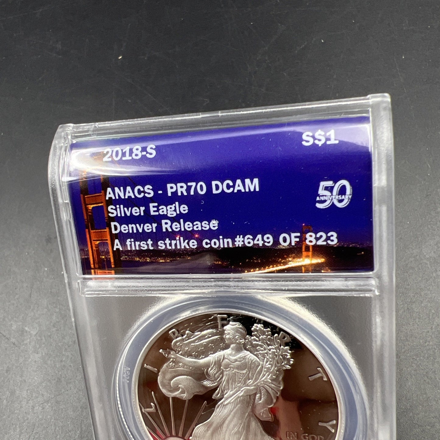 2018 S Proof American Silver Eagle Coin ANACS PR70 Denver Release Holder