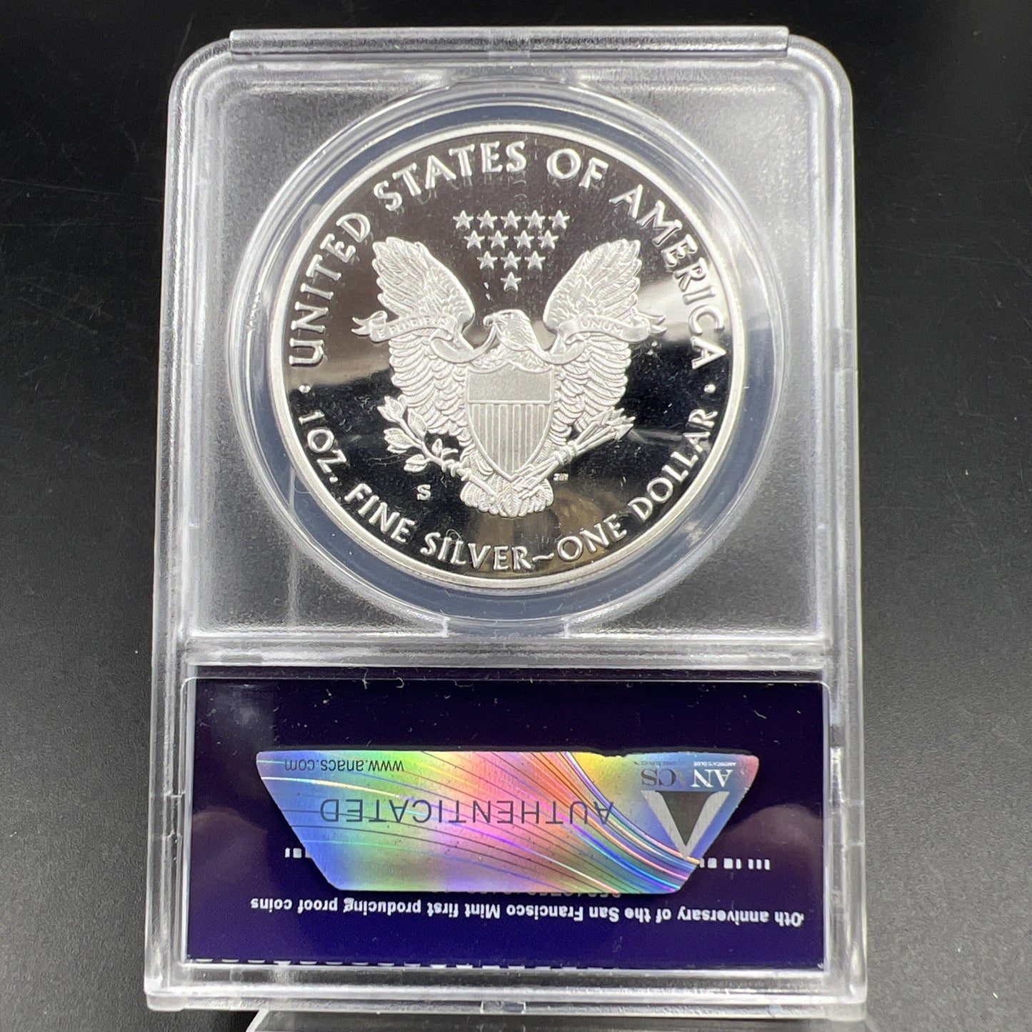 2018 S Proof American Silver Eagle Coin ANACS PR70 Philadelphia Release Holder