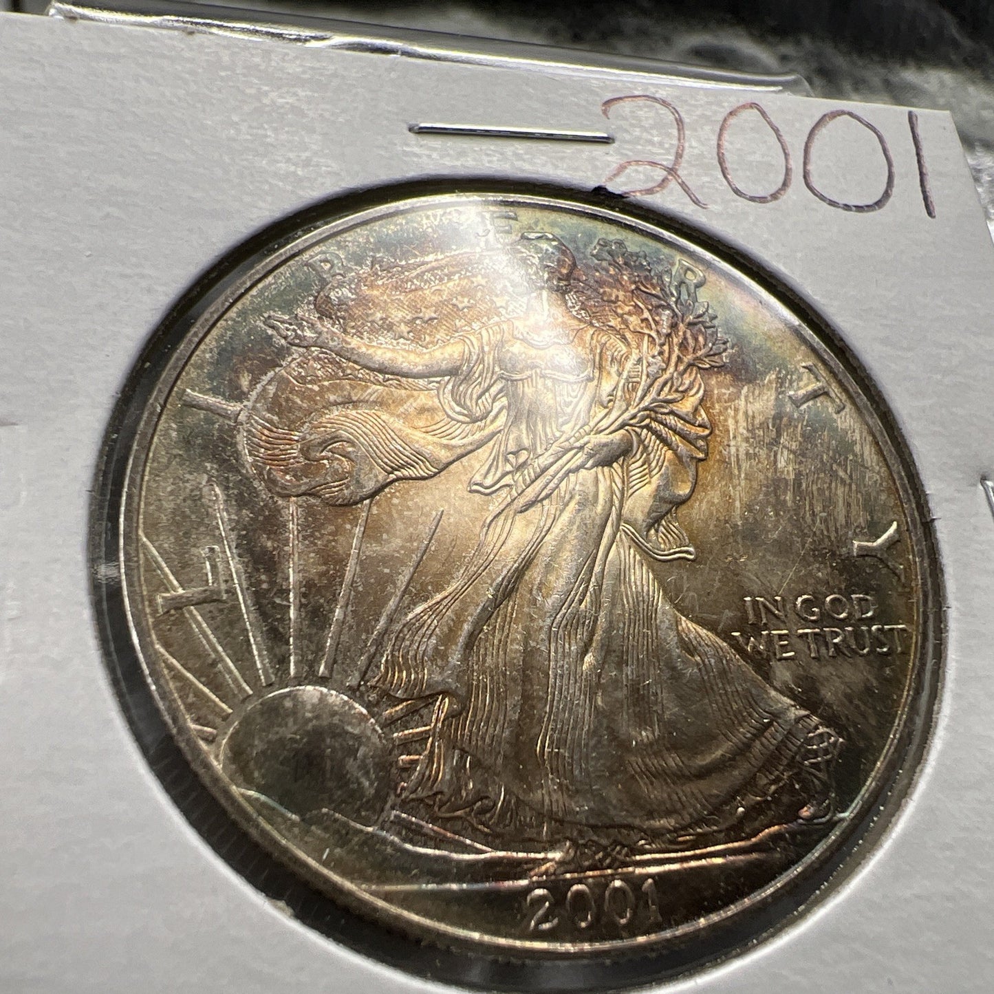 2001 1 OZ American Silver Eagle ASE Coin Gem BU Nice Toning Toner SKU#A
