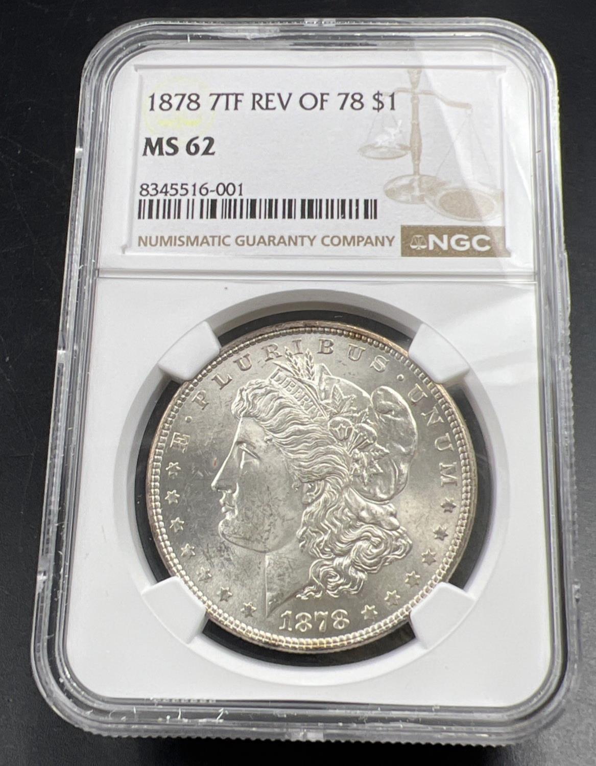 1878 7 TF Reverse of 78 Morgan Silver Dollar Coin MS62 VAM 101 DDO Double Die