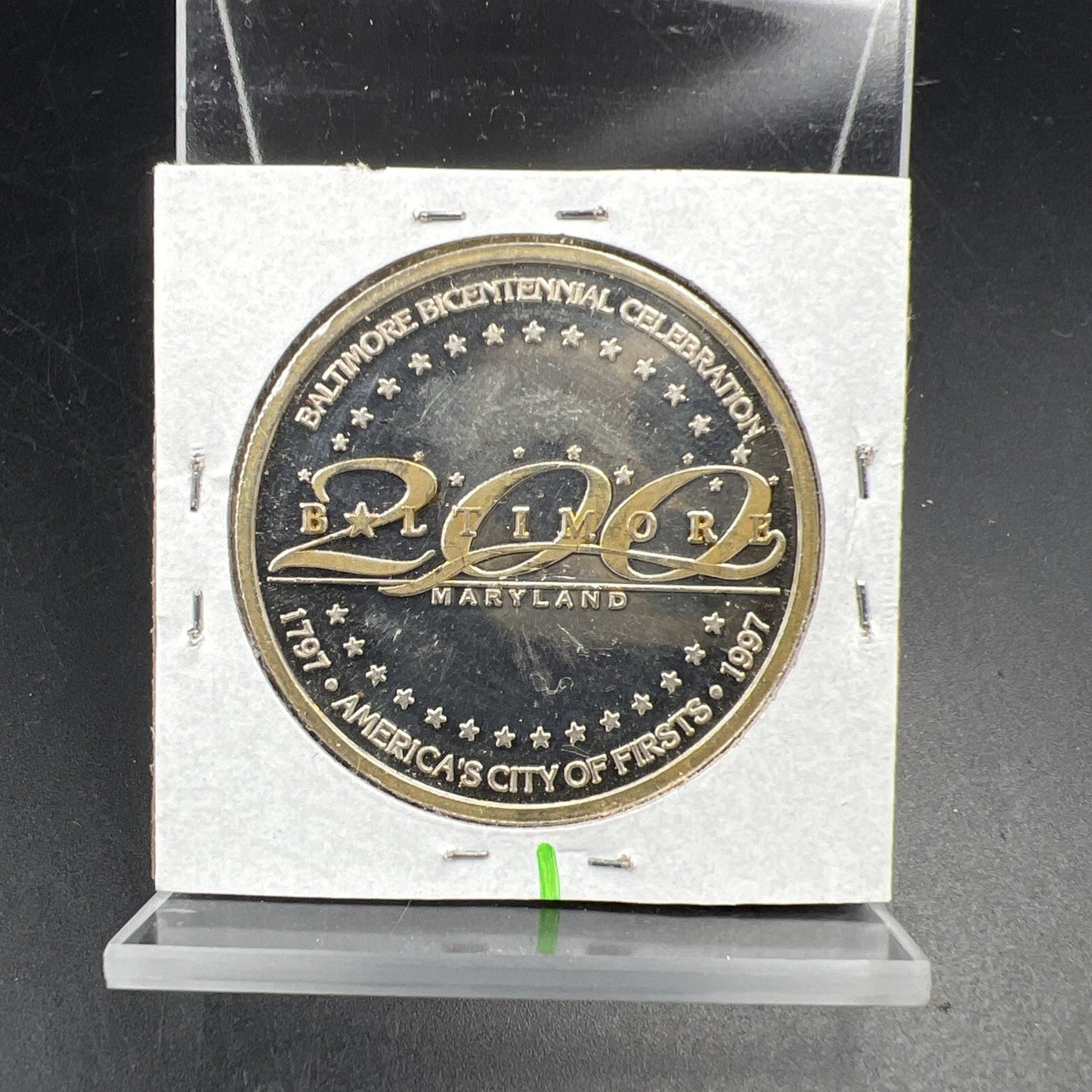 1997 City of Baltimore Bicentennial 1 oz .999 Fine Silver Coin Some Toning